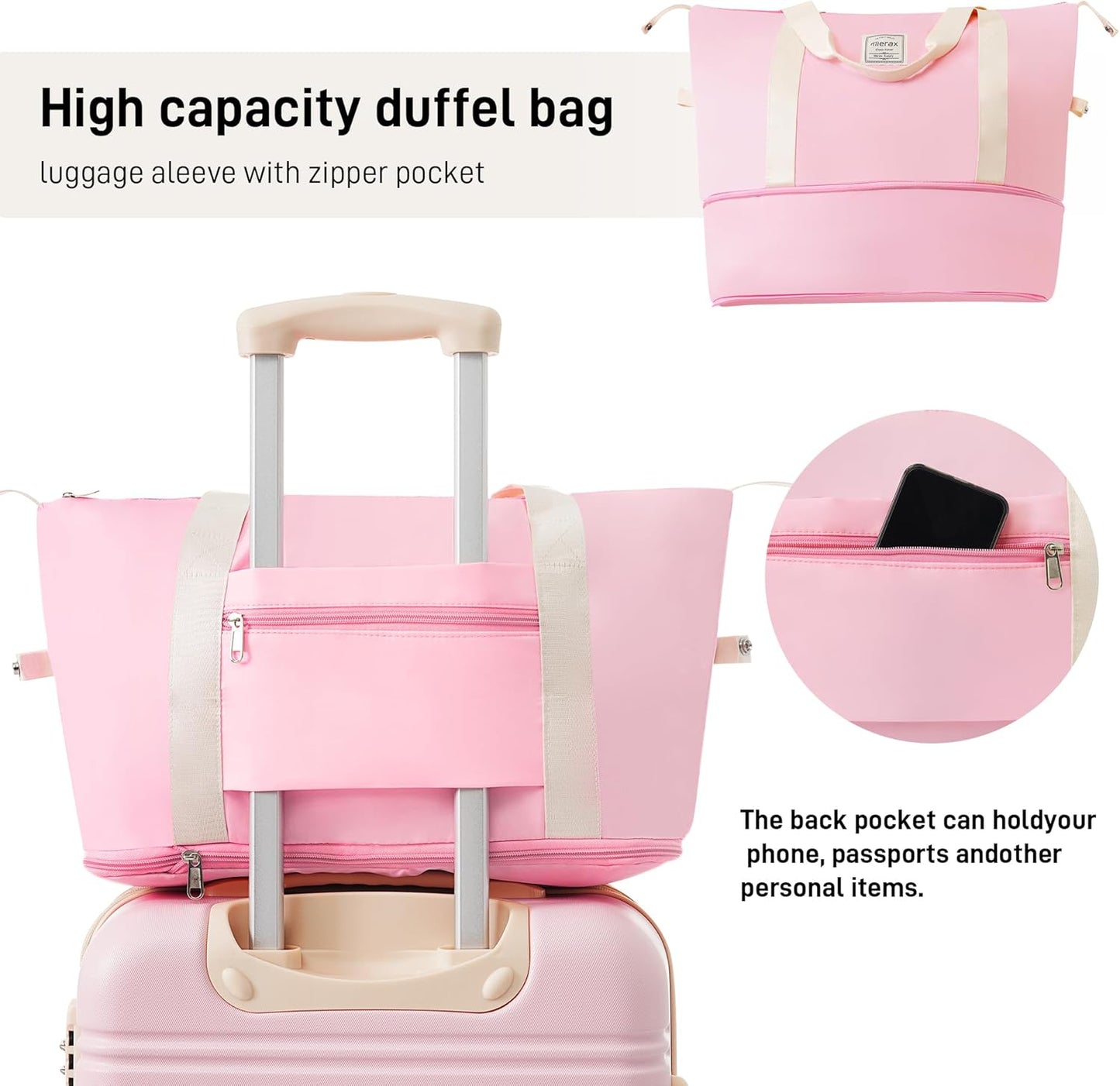 Merax Luggage sets of 2 Piece 20 24 IN Carry on Luggage Hard Case White Pink Luggage Expandable Checked Luggage Suitcase Set with Wheels