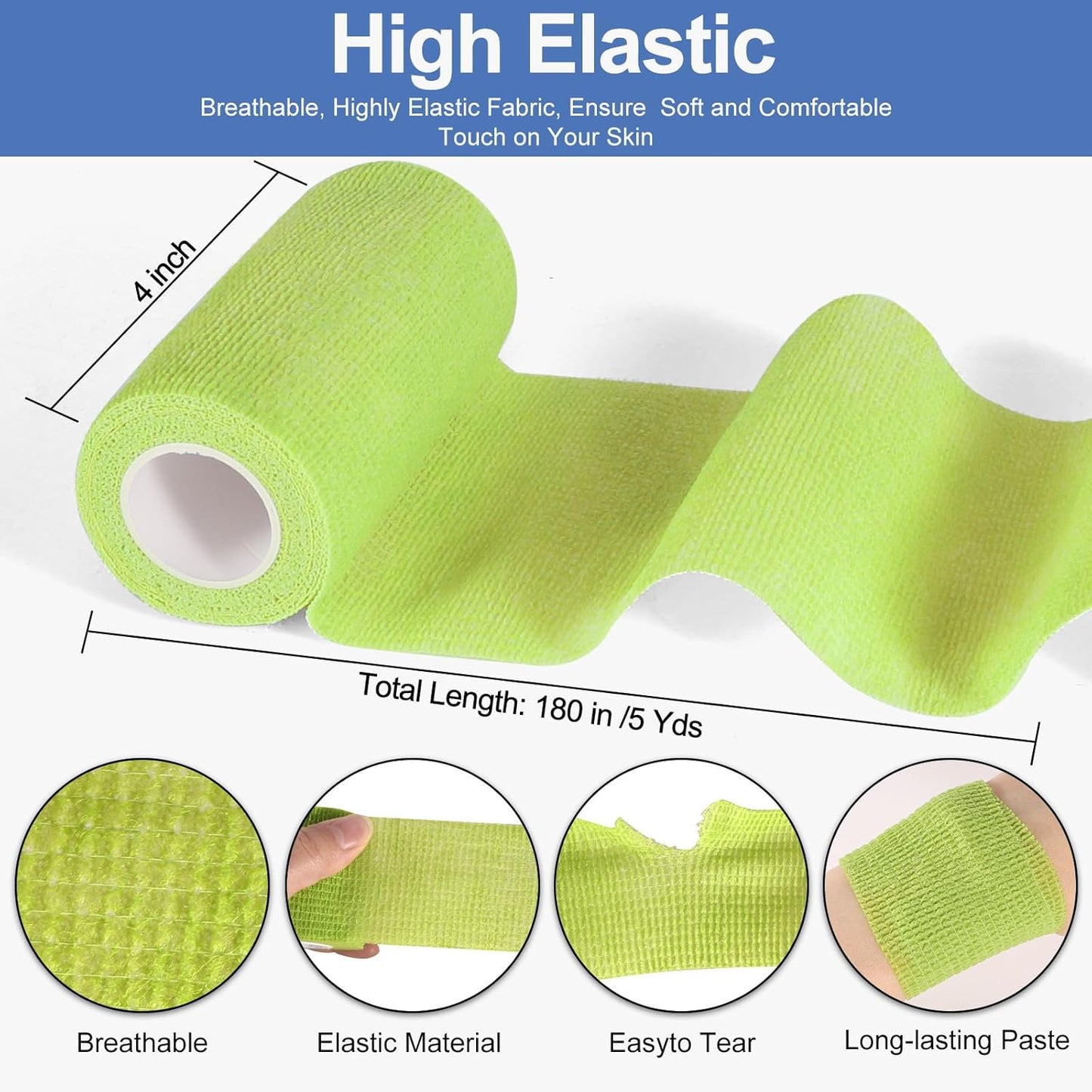 LDIWEE 24 Pack Self Adhesive Bandage Wrap 4 inch, Elastic Cohesive Bandage Wrap Vet Wrap for Dogs, Grip Tape for Athletic, Sports, Wrist, Ankle Sprains, Swelling