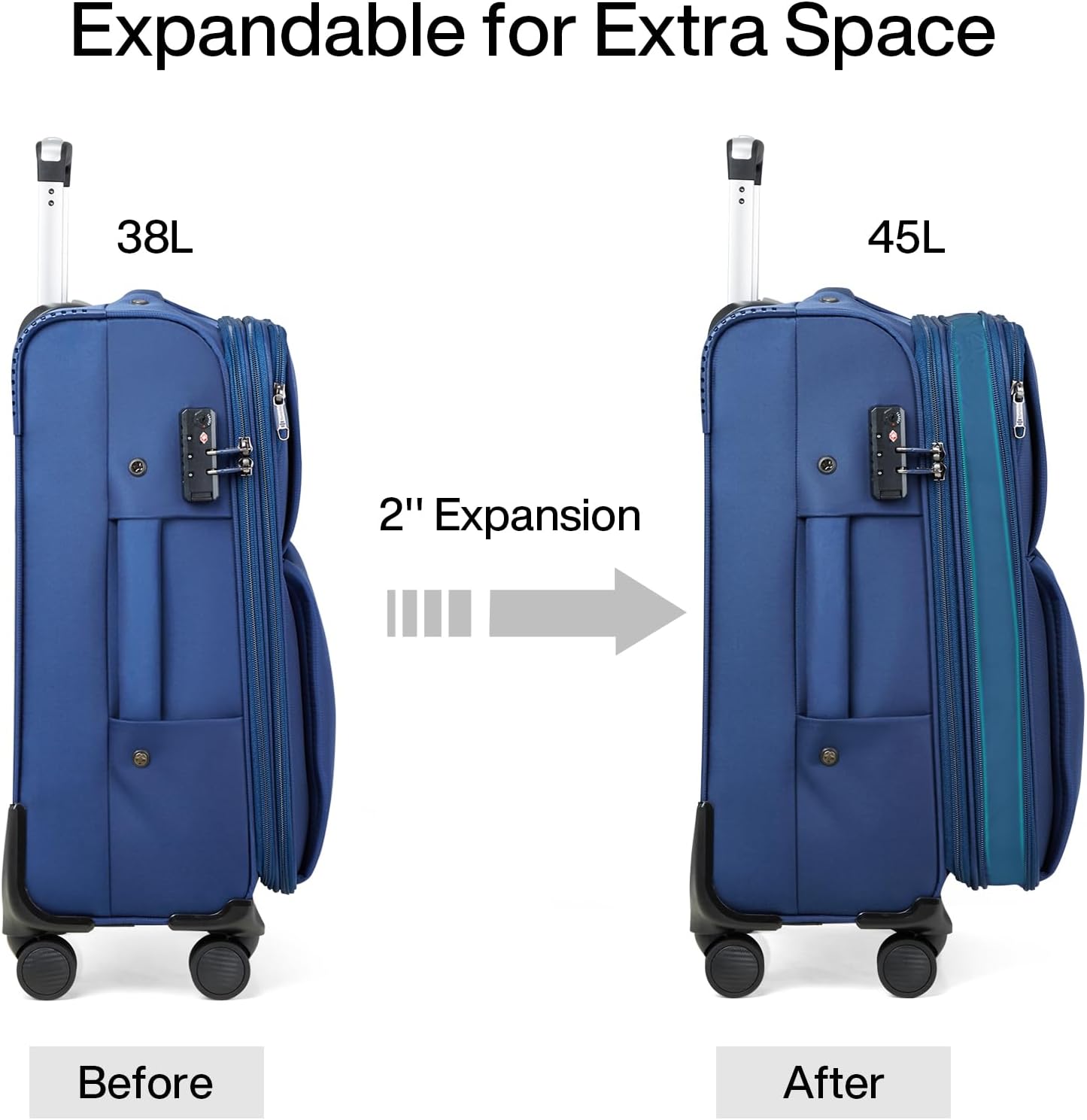Hanke Softside Expandable 20 Inch Carry On Luggage with Wheels Airline Approved, TSA Luggage Lightweight Rolling Suitcases for Travel Carry On Bag(Blue)