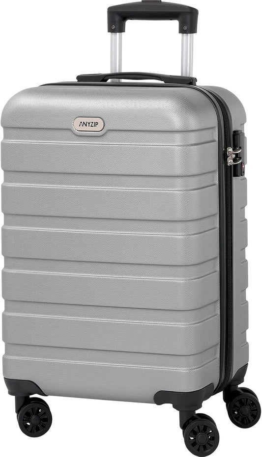 AnyZip Luggage PC ABS Hardside Lightweight Suitcase with 4 Universal Wheels TSA Lock Carry-On 20 Inch Silver