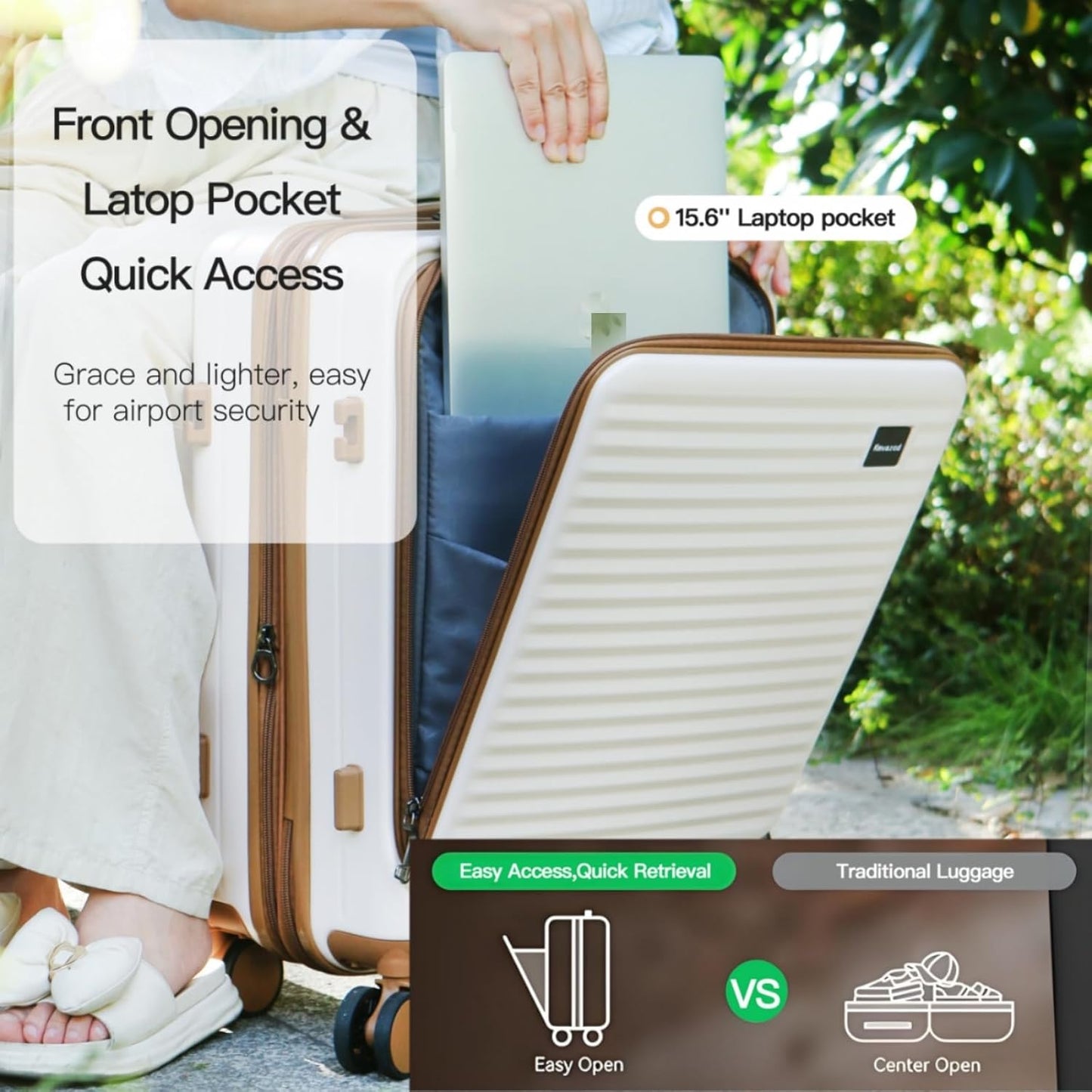 Carry On Luggage Airline Approved, 20 Inch Expandable PC Hardside Lightweight Suitcases with Spinner Wheels and TSA Lock (Beige, 20 Inch)