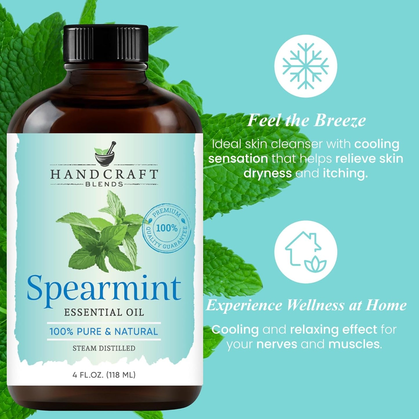 Handcraft Blends Spearmint Essential Oil – Huge 4 Fl Oz – 100% Pure and Natural – Premium Grade Essential Oil for Diffuser and Aromatherapy, Skin, Massage, Candle and Soap Making Fragrance