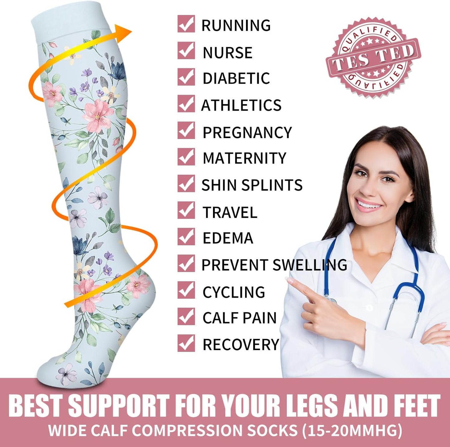 Bluemaple Compression Socks for Women & Men Circulation (6 Pairs) 15-20 mmHg is Best Support for Athletic Running Cycling