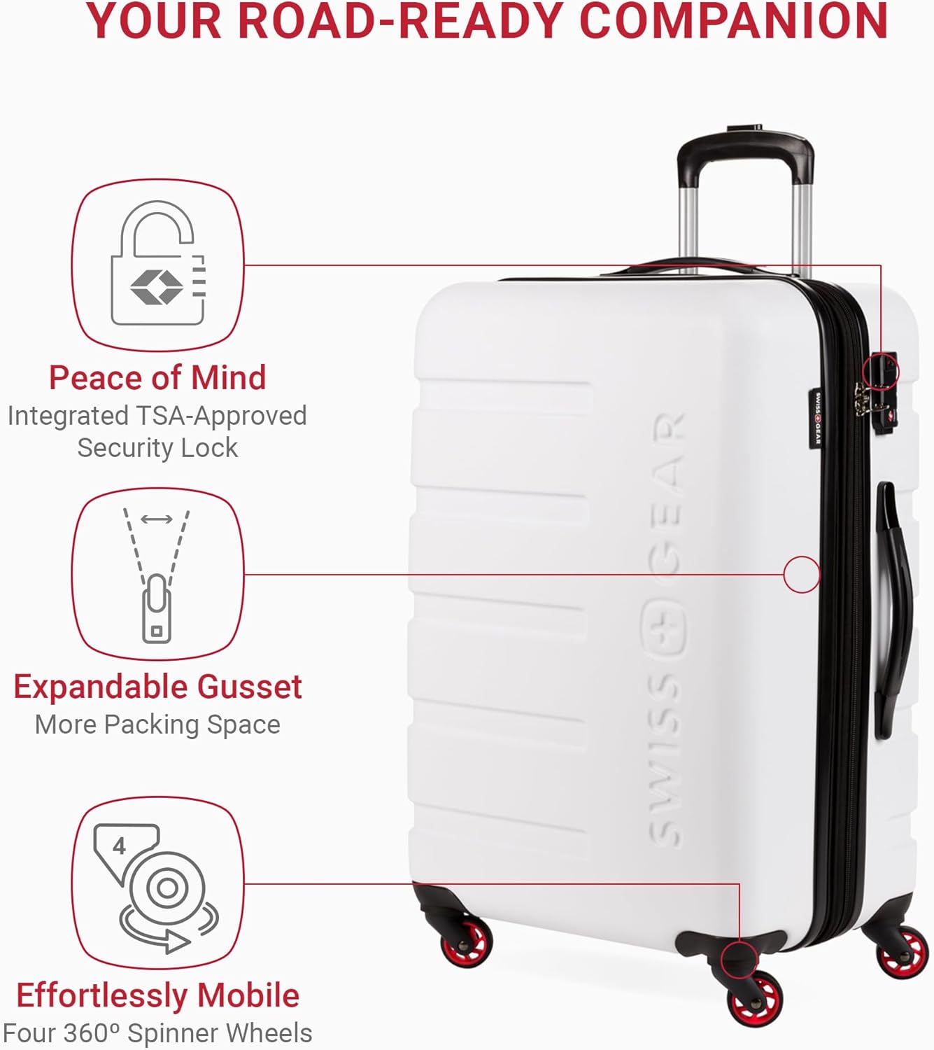 SwissGear 7366 Signature Hardside Expandable Luggage with Spinner Wheels, TSA Lock, White, Checked-Medium 23-Inch