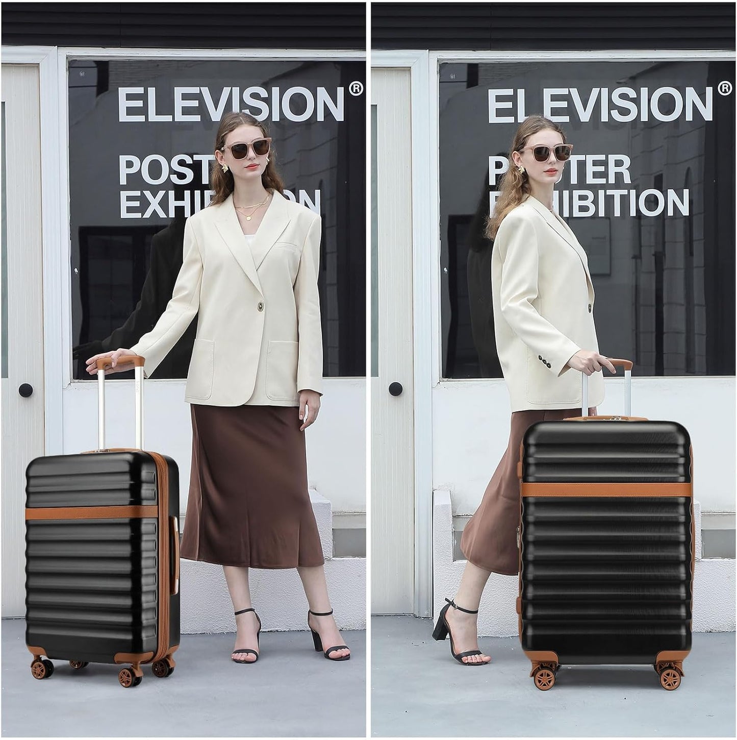 Kono Expandable 28 Inch Large Checked Luggage: ABS+PC Hardside Trolley Travel Case - Hard Shell Suitcase with TSA Lock, Black Brown