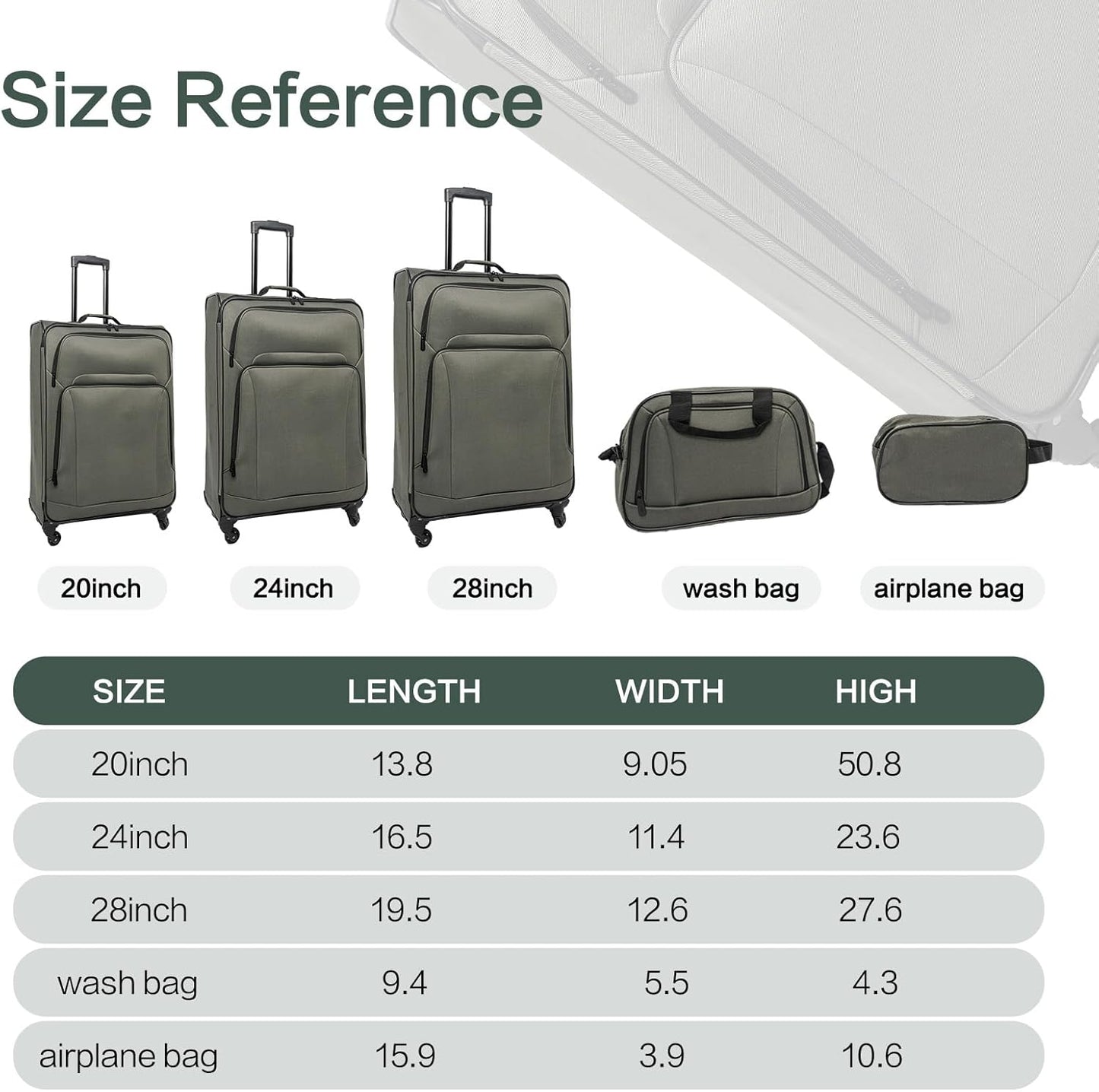 Lispin Luggage Set Softshell Expandable 4 Piece Suitcase with Wheels Softside Lightweight Travel Carry on Luggage (Dark Green)