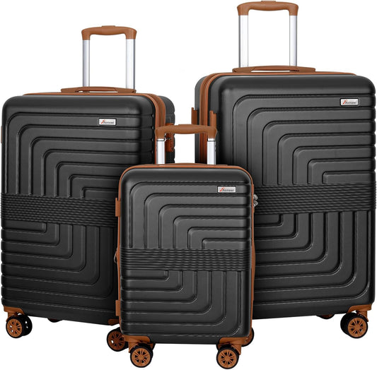 Romswi 3-Piece Luggage Set 22/24/28 Inch, Expandable Hardshell Suitcases with TSA Lock, Lightweight PC+ABS Spinner Wheel Checked & Carry On Luggage, Black