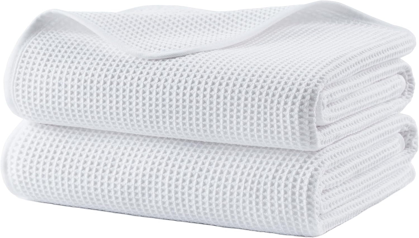 POLYTE Microfiber Oversize Quick Dry Lint Free Waffle Bath Towel for Body, 60 x 30 in, Set of 2