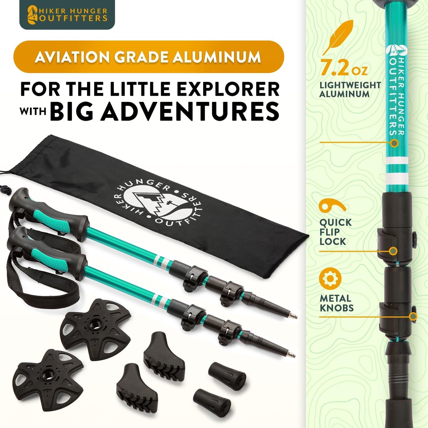 Kids Hiking Poles by USA Brand - Lightweight Collapsible Kids Walking Stick w/Quick Adjustable Flip Locks