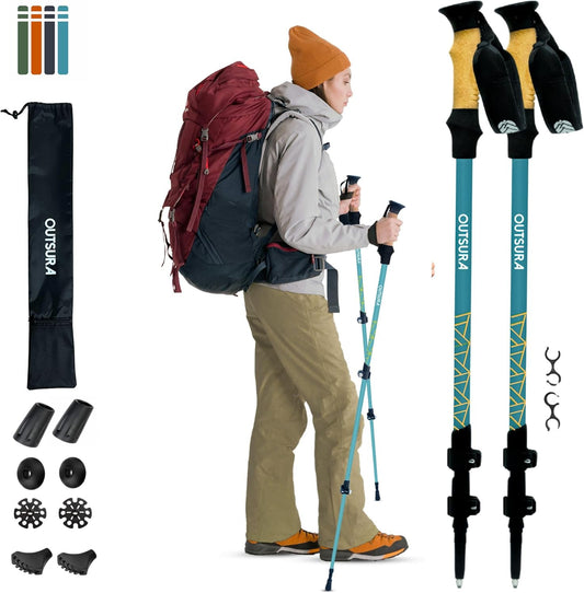 Outsura Carbon Fiber Hiking Stick 2 Pack – Professional Grade, Collapsible Trekking & Walking Sticks for Hiking