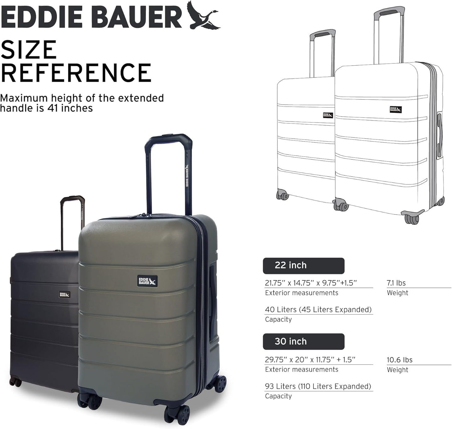 Eddie Bauer Glacier Checked 30" Luggage | Hardside | Spinner Wheels | Expandable | Lightweight | Travel Essentials - Storm Blue