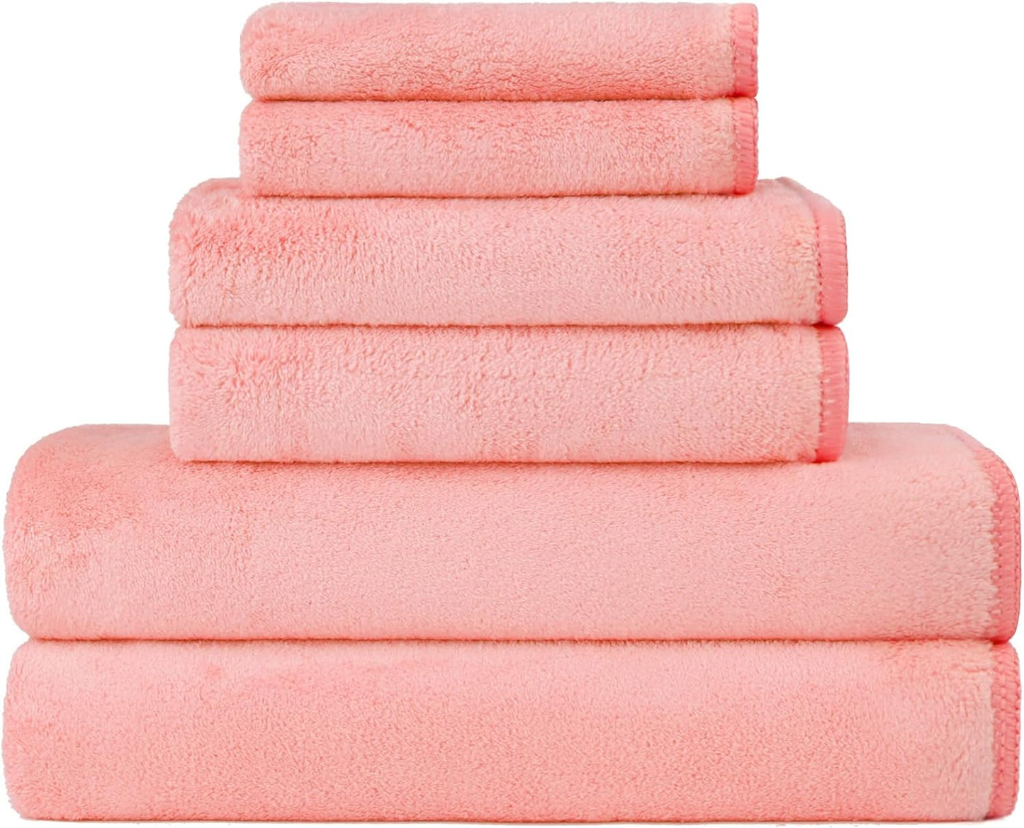 Orighty 6-Piece Towel Set - Soft & Lightweight - 2 Bath Towels, 2 Hand Towels, and 2 Wash Cloths - Absorbent & Quick Drying Microfiber Towel for Multipurpose, Bathroom, Gym, Sport, Yoga, Travel - Pink