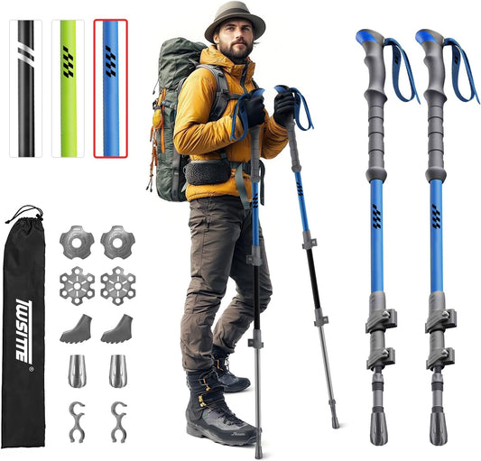 Collapsible Hiking Poles, Lightweight Aluminum Adjustable Walking Poles,Carbon Fiber Trekking Poles with Flip Lock and EVA Grips Suitable for All Kinds of Travel