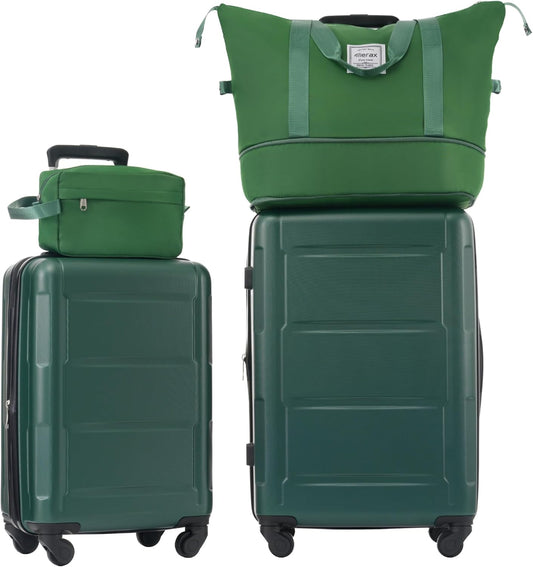 Merax Luggage Sets 2 Piece Suitcase Set, Hardshell 20 IN & 24 IN Suitcase Set with Duffel Bag, Travel Suitcases with Spinner Wheels and TSA Lock(Green)