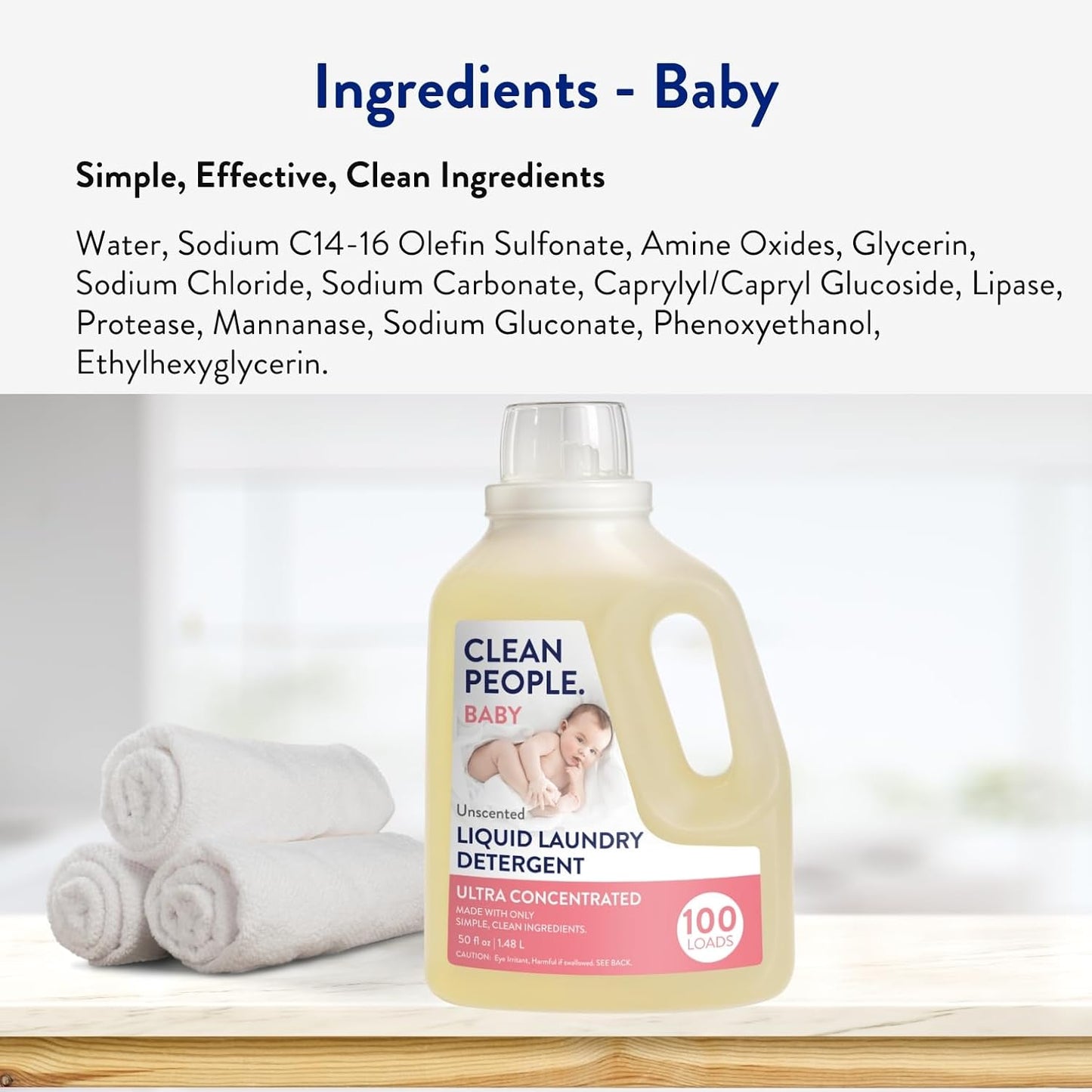 The Clean People Liquid Laundry Detergent - Recyclable Packaging, Stain Fighting - Ultra Concentrated, Laundry Soap - Baby Laundry Detergent, 50 fl oz