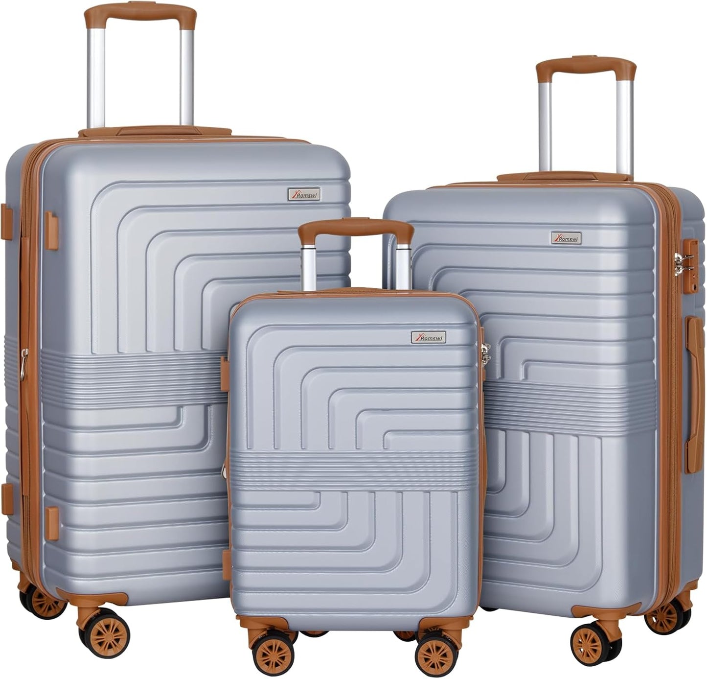 Romswi 3-Piece Luggage Set 22/24/28 Inch, Expandable Hardshell Suitcases with TSA Lock, Lightweight PC+ABS Spinner Wheel Checked & Carry On Luggage, Silver