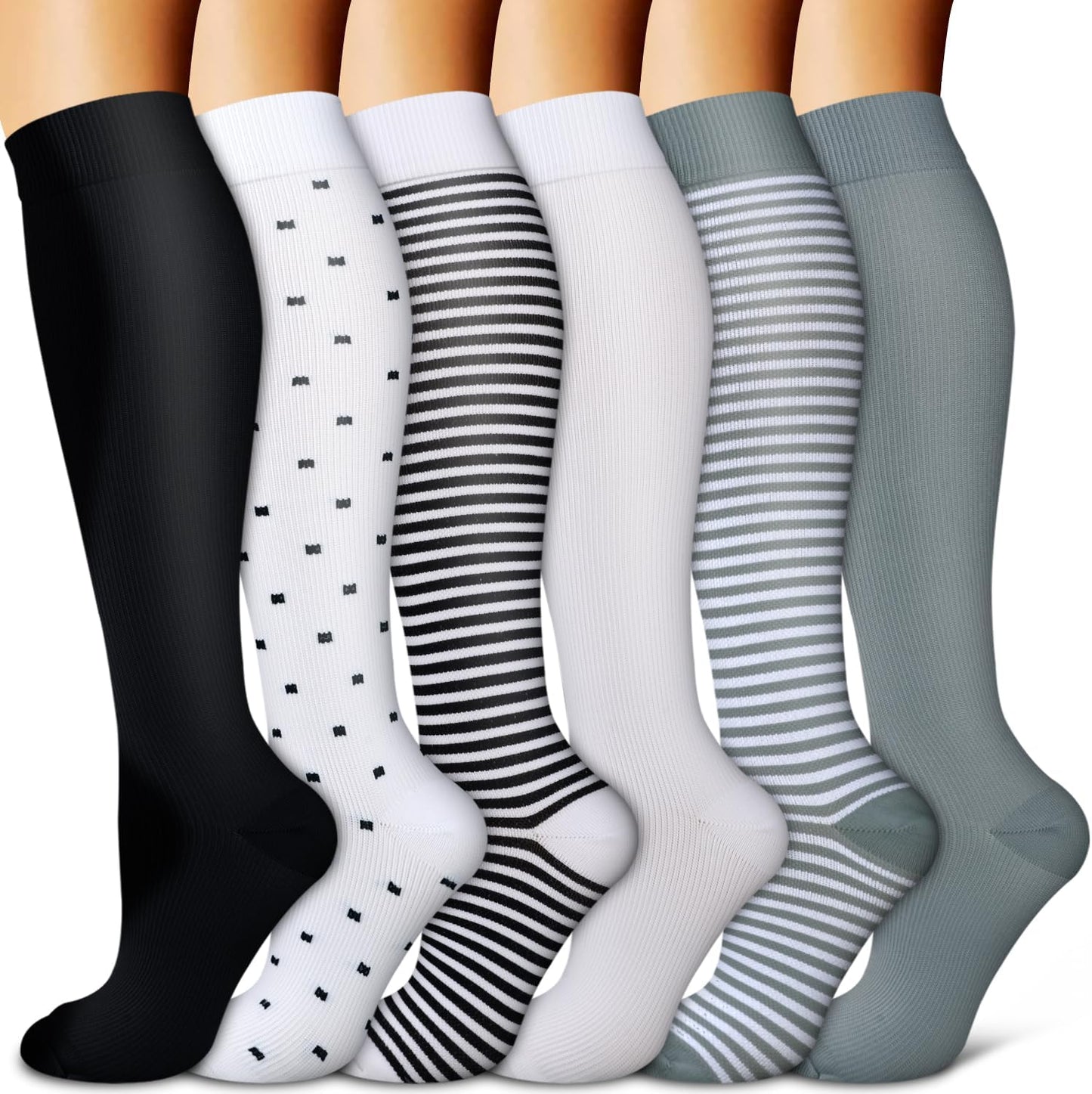 BLUEENJOY Copper Compression Socks for Women & Men (6 pairs) - Best Support for Nurses, Running, Hiking, Recovery