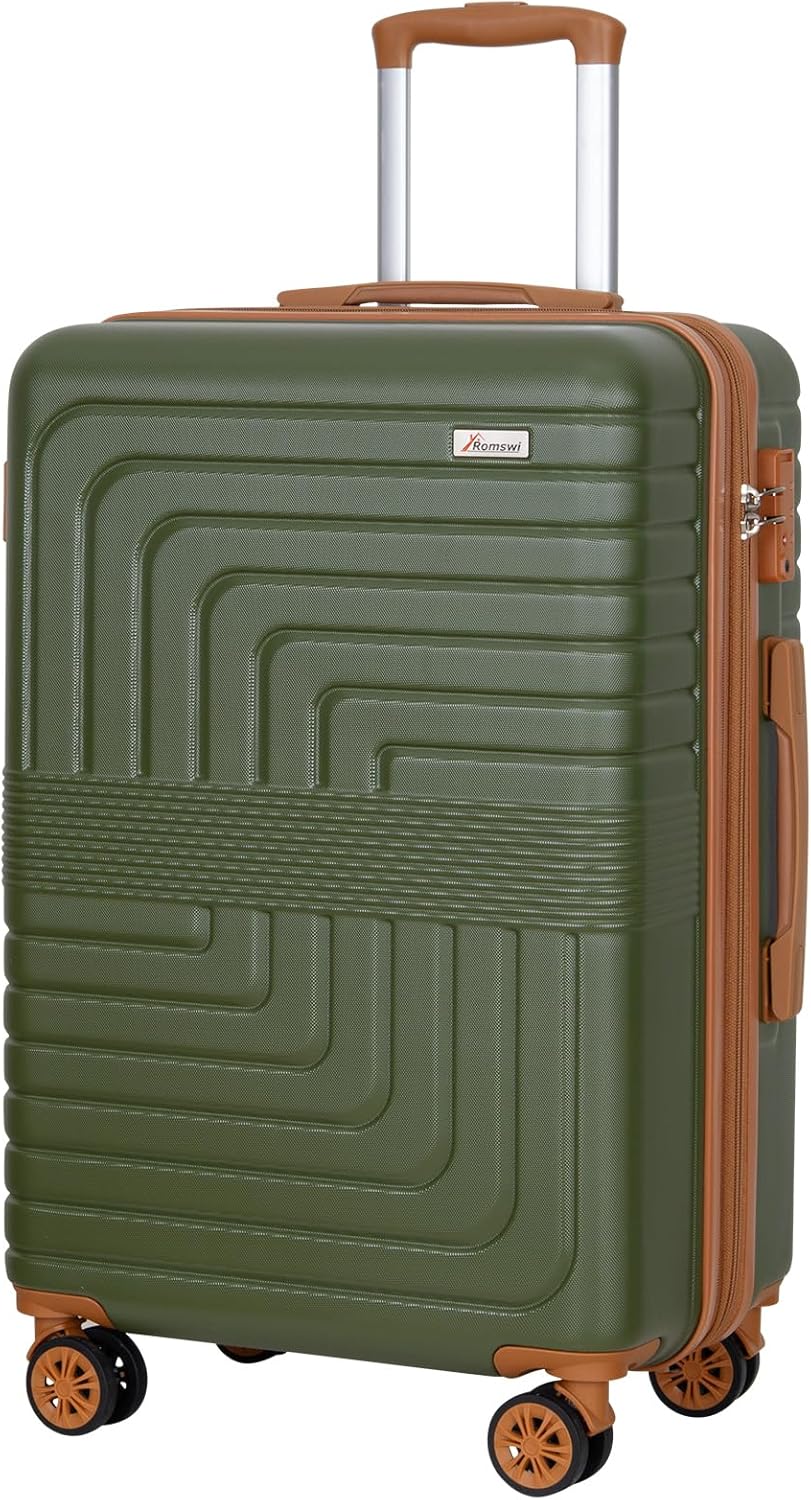 Romswi Expandable 28" Checked Luggage,Large Hardshell Suitcase with Double Spinner Wheels for 20% More Space, Airline Approved Lightweight Hardside Luggage, Scratch-Resistant & YKK Zipper,Olive Green