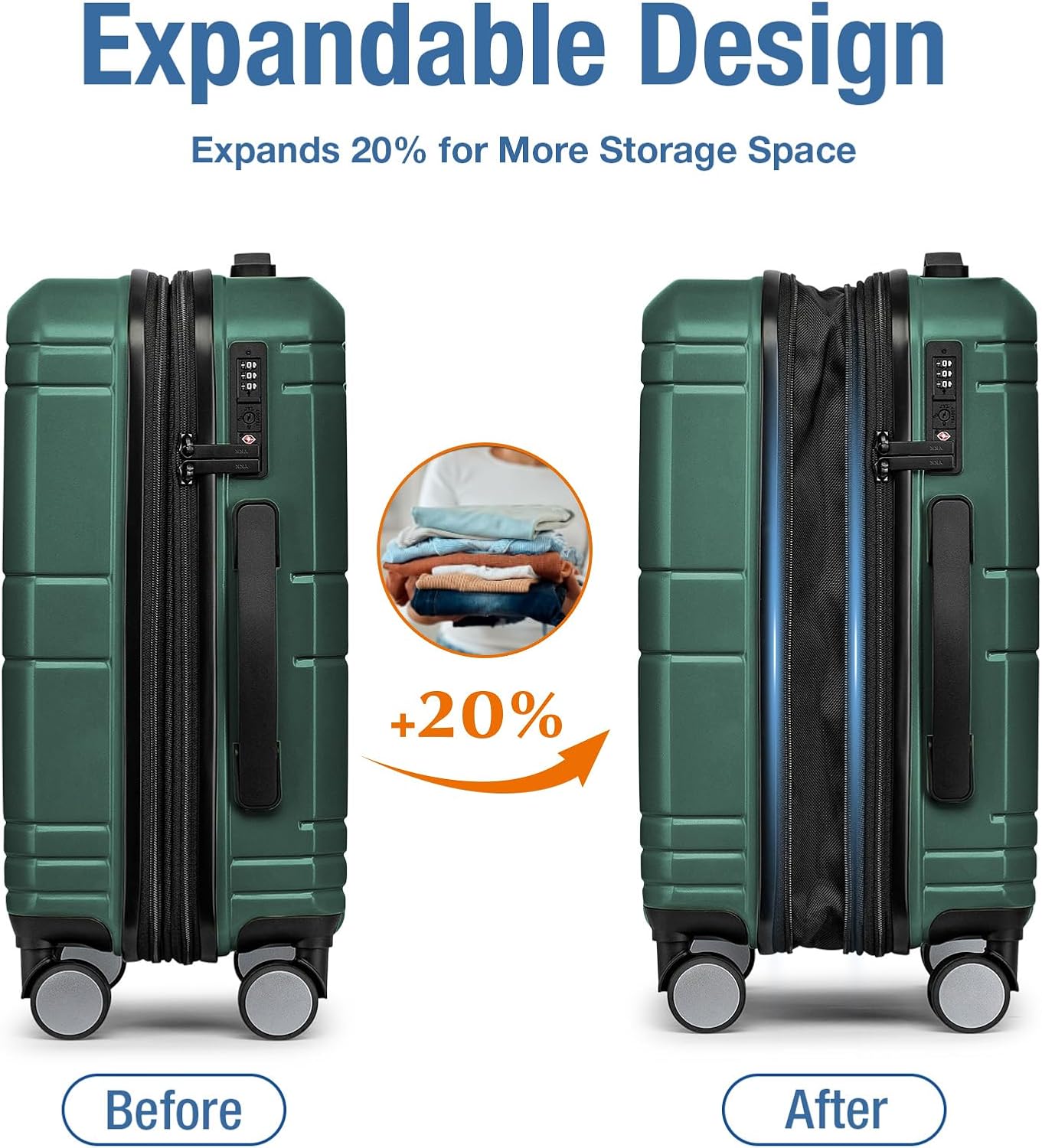 KYME Carry On Luggage 22x14x9 Airline Approved with TSA Lock Hard Shell Carry On Suitcase Lightweight Suitcases with Wheels Small Luggage for Men Women,Carry-On 20 Inch,Green