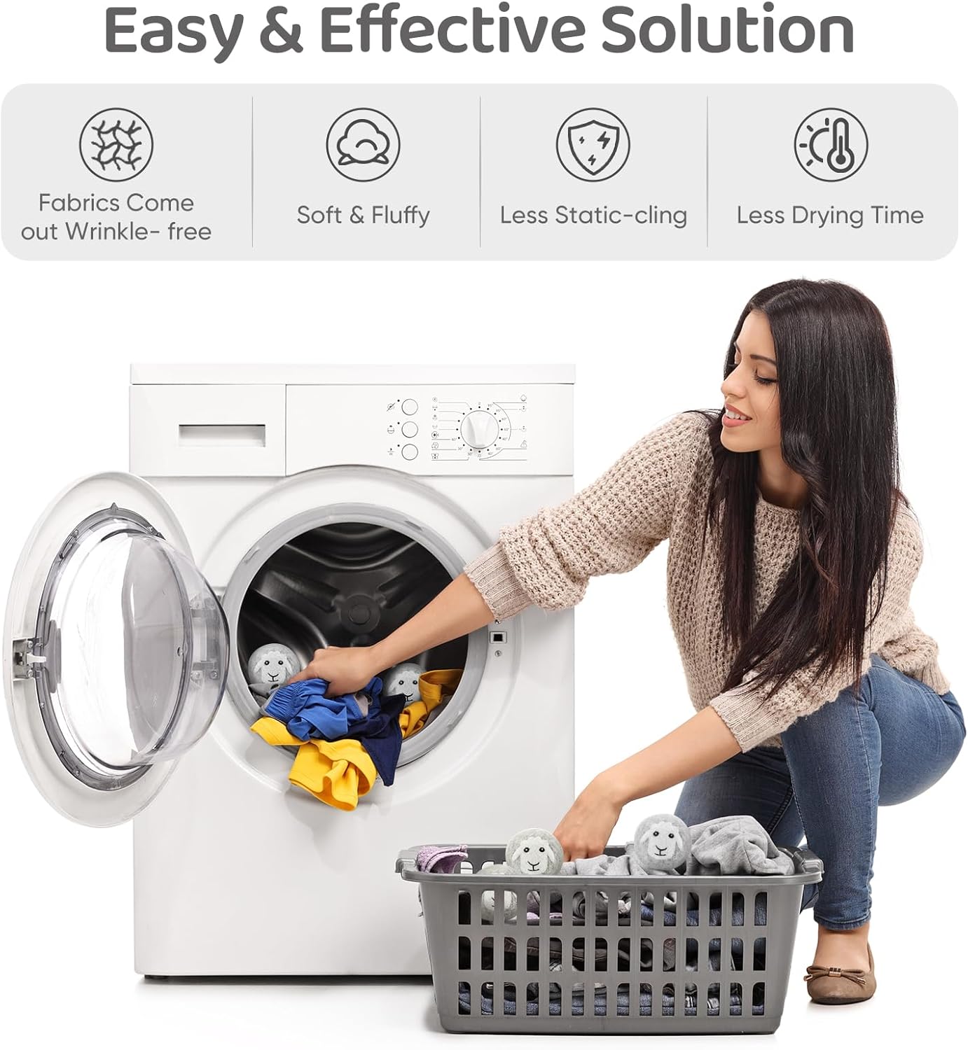 Wool Dryer Balls 6 Pack, Natural Fabric Softener, Dryer Balls Laundry Reusable, Reduces Clothing Wrinkles and Saves Drying Time (Gray)