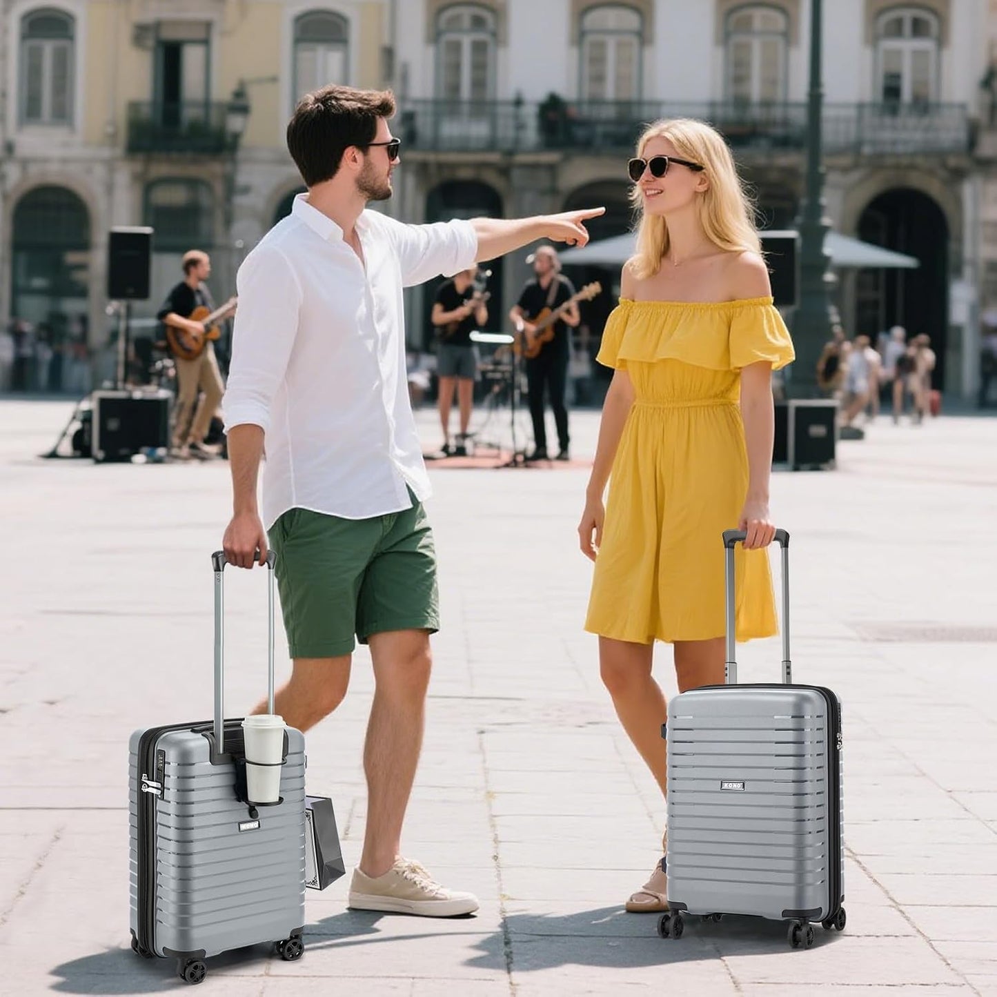 Kono 20 Inch Expandable Carry On Luggage with Spinner Wheels, Durable Hardside Luggage with Hidden Cup Holder, Lightweight Hard Shell Carry On Suitcase Airline Approved with TSA Lock(Light Grey)