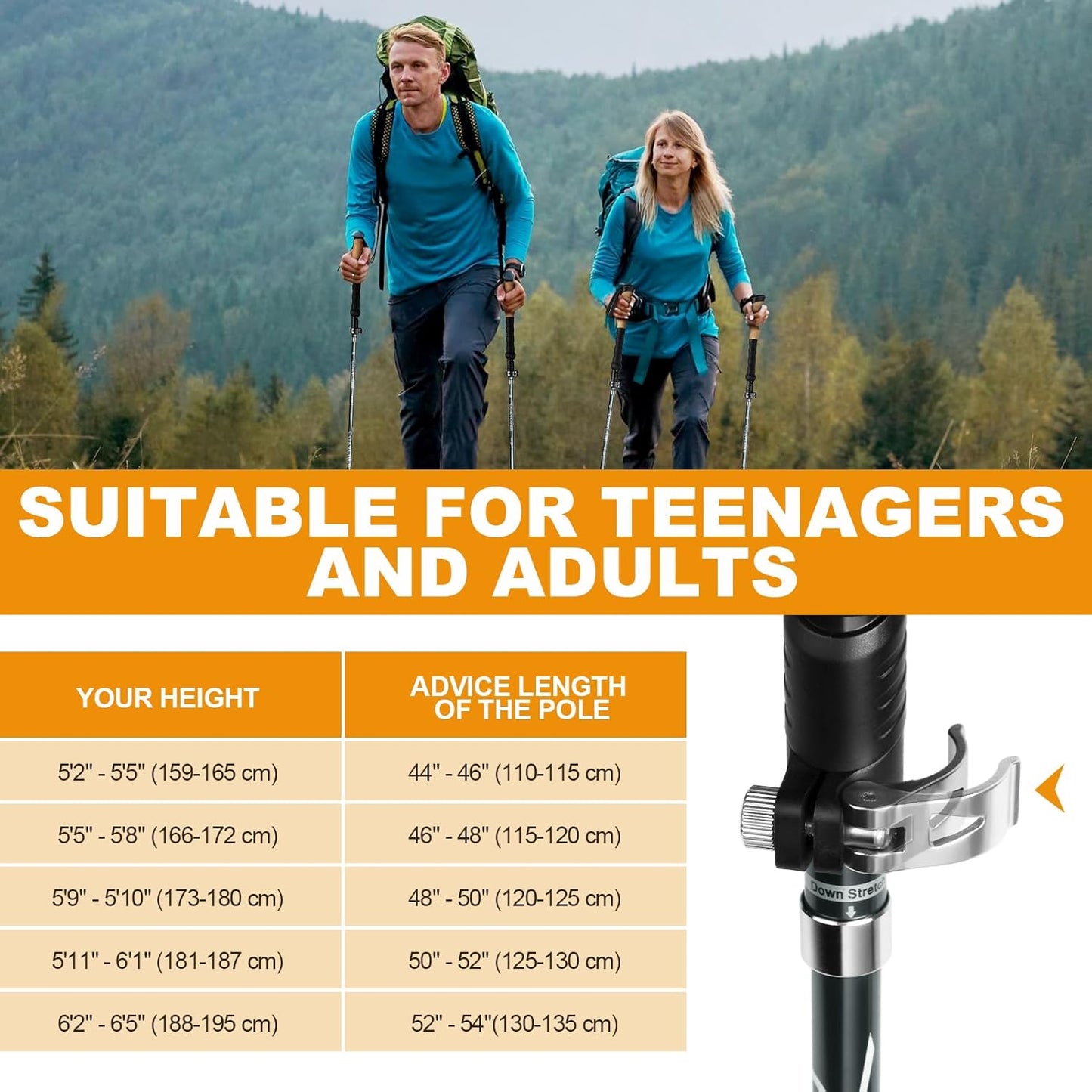 COVACURE Walking Sticks - Trekking Poles with Anti-Shock Tips, Lightweight & Foldable Collapsible Hiking Poles for Snow Trails & Mountain Climbs, Durable Trekking Gear for Men and Women