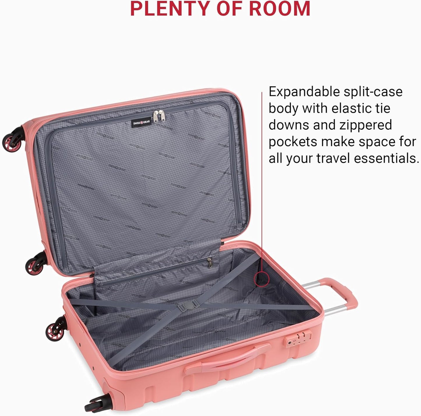 SwissGear 7366 Signature Hardside Expandable Luggage with Spinner Wheels, TSA Lock, Coral Almond, Checked-Medium 23-Inch