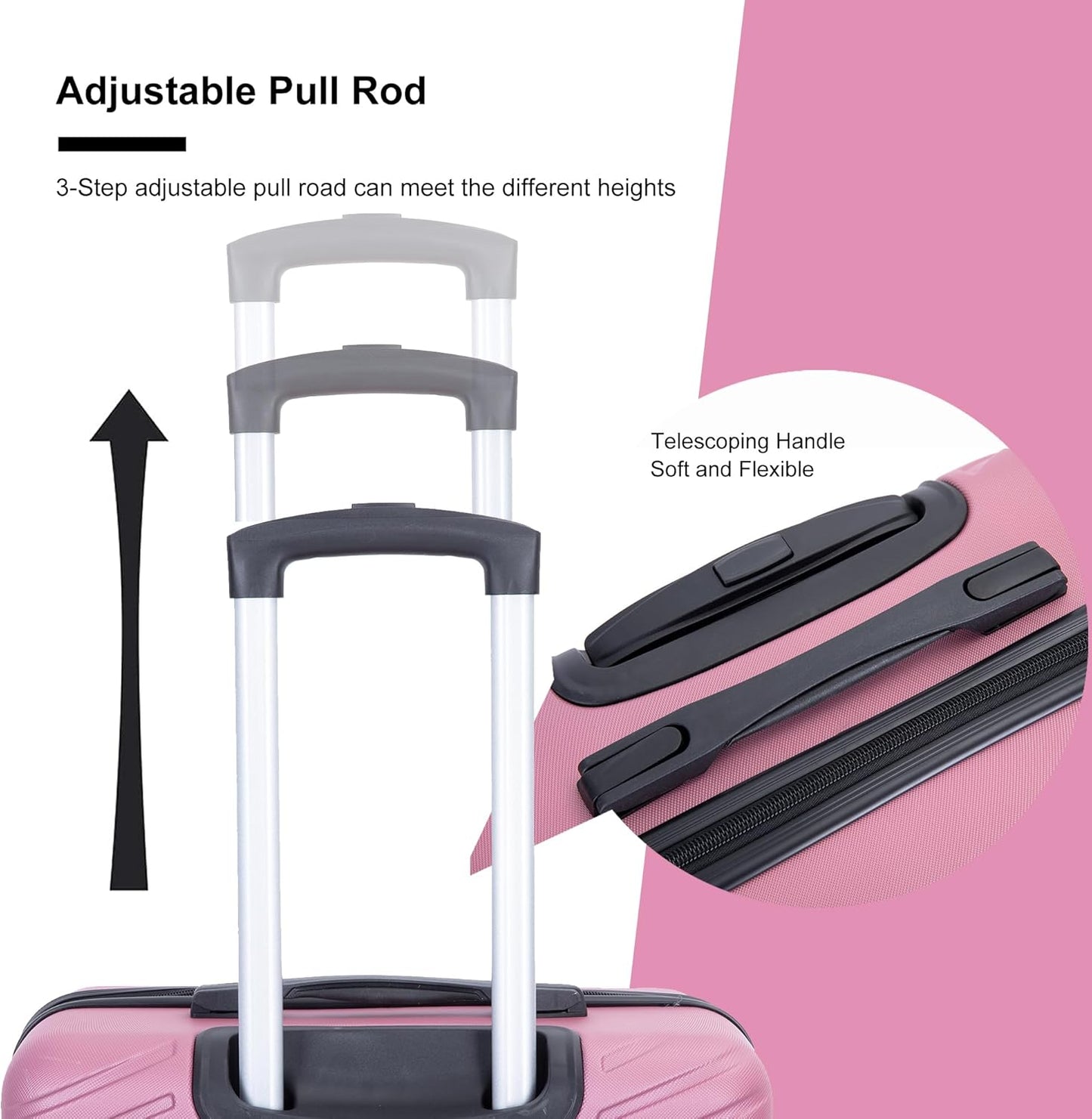 4-Piece Hardside Luggage Set with TSA Lock, Lightweight ABS Suitcases With Spinner Wheel, 16/20/24/28 inch, Pink