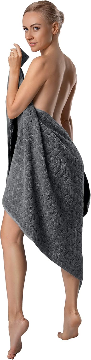 BAGNO MILANO Turkish Bath Towels, Soft Plush Jacquard Luxury Bath Towels, Quick Dry Towel Set (Grey, Bath Sheet)