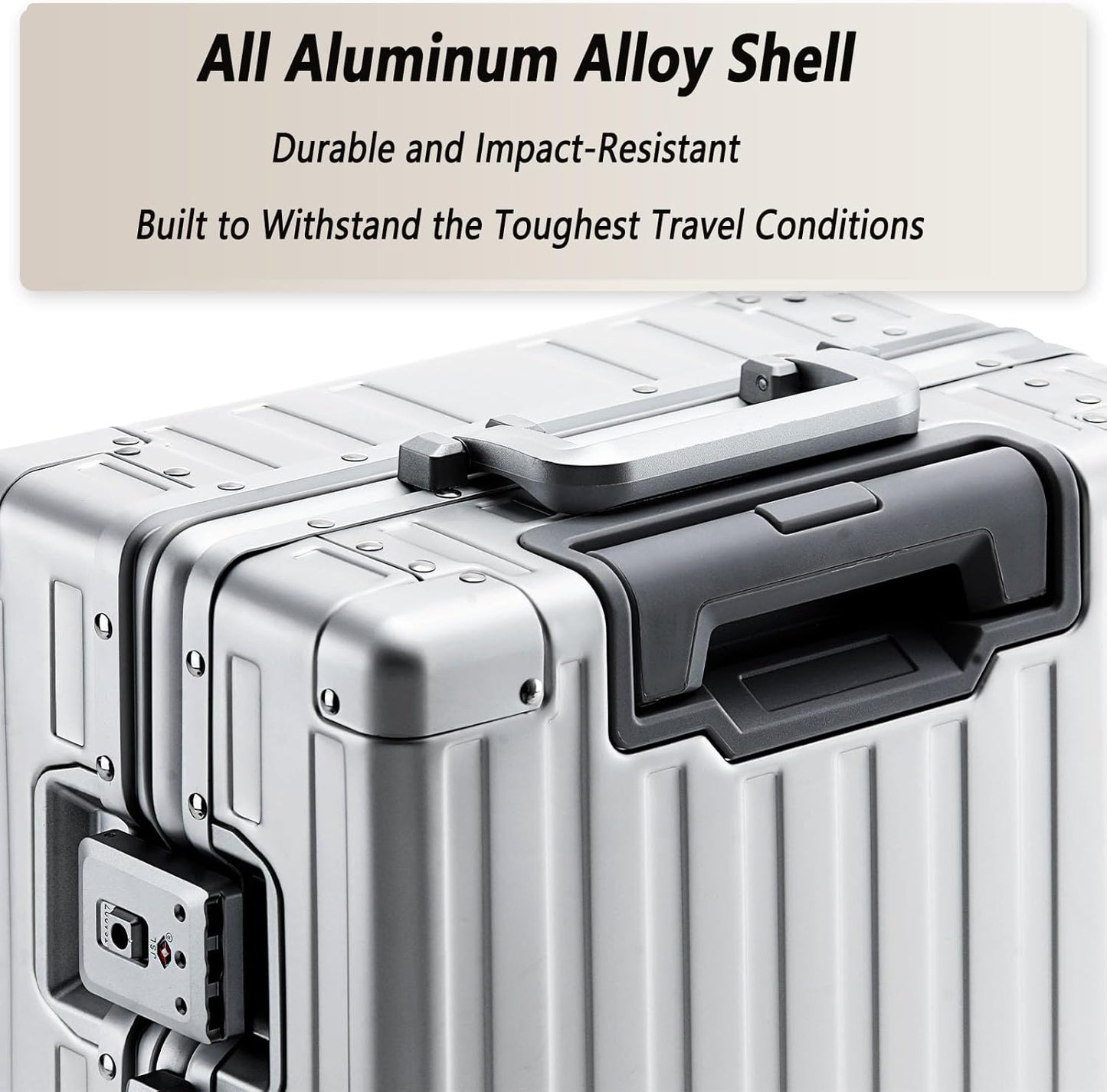 20 Inch All Aluminum Carry On Luggage 22x14x9 Airline Approved with Spinner Wheels,Hard Shell Zipperless Lightweight Small Suitcase with TSA Approved for Travel Business Women Men,Silver