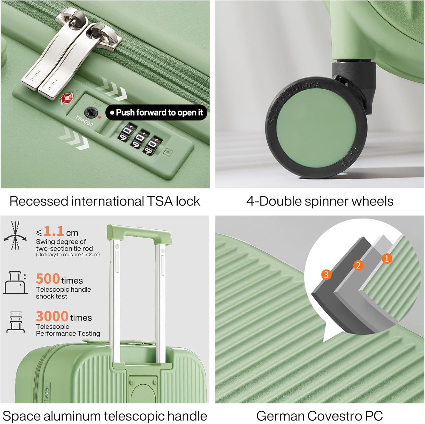 mixi Checked Luggage with Cup Phone Holder Hard Shell Rolling Travel Suitcase with Spinner Wheels,26 Inch Avocado Green