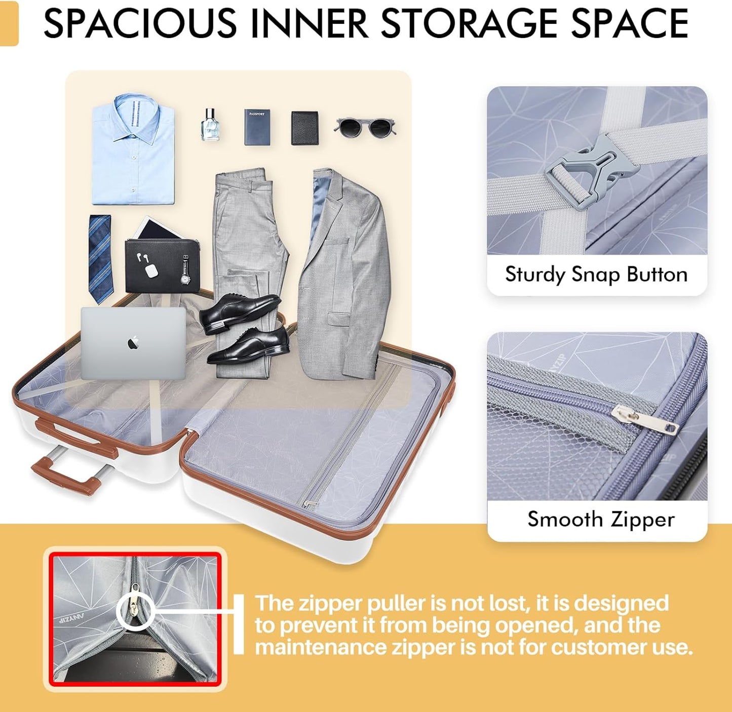 AnyZip Luggage PC ABS Hardside Lightweight Suitcase with 4 Universal Wheels TSA Lock Checked-Large 28 Inch White Brown