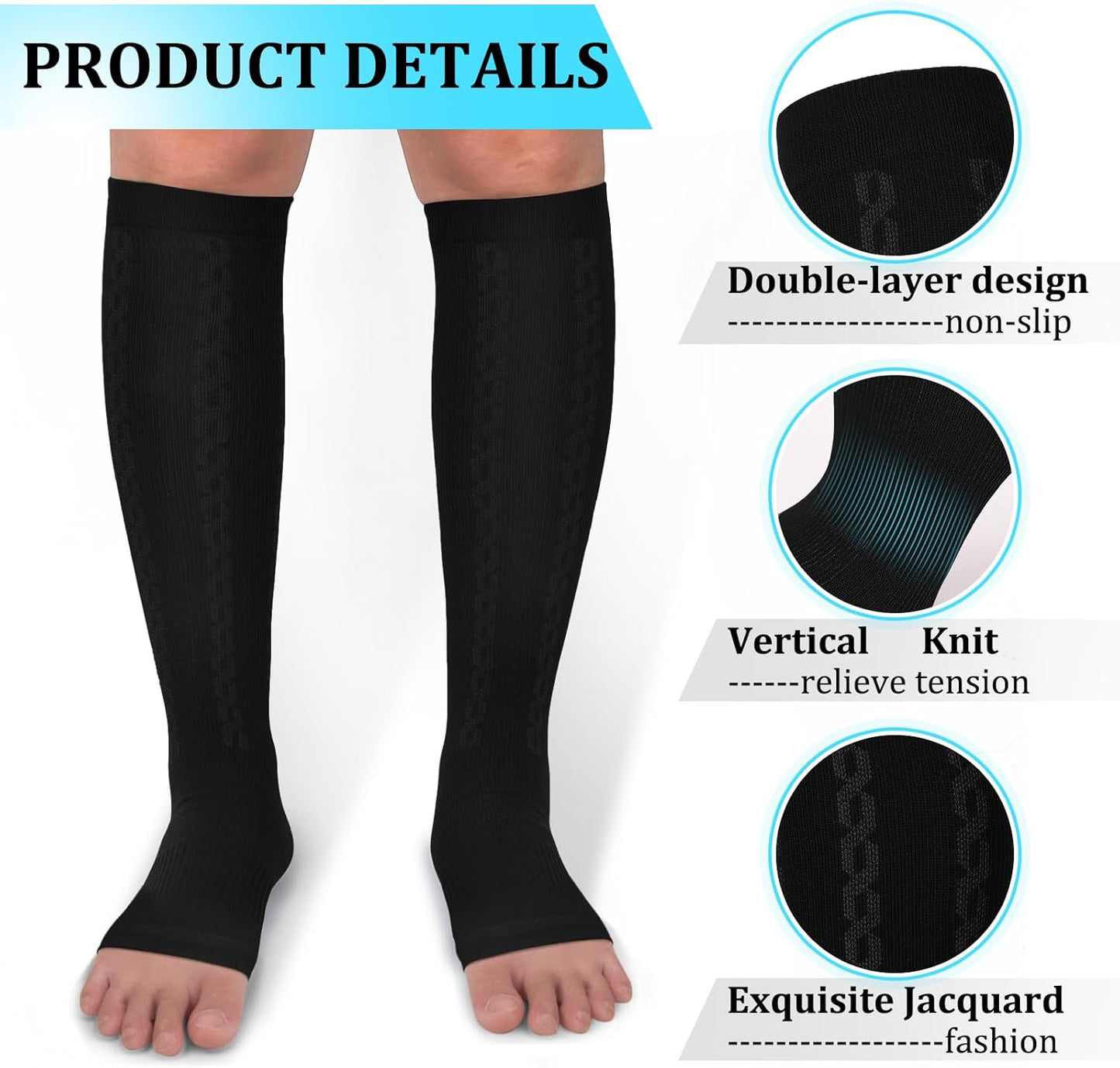 30-40mmHg Medical Graduated Compression Socks for Women&Men Circulation-Compression Stockings-Knee High Socks for Support,Hiking,Running