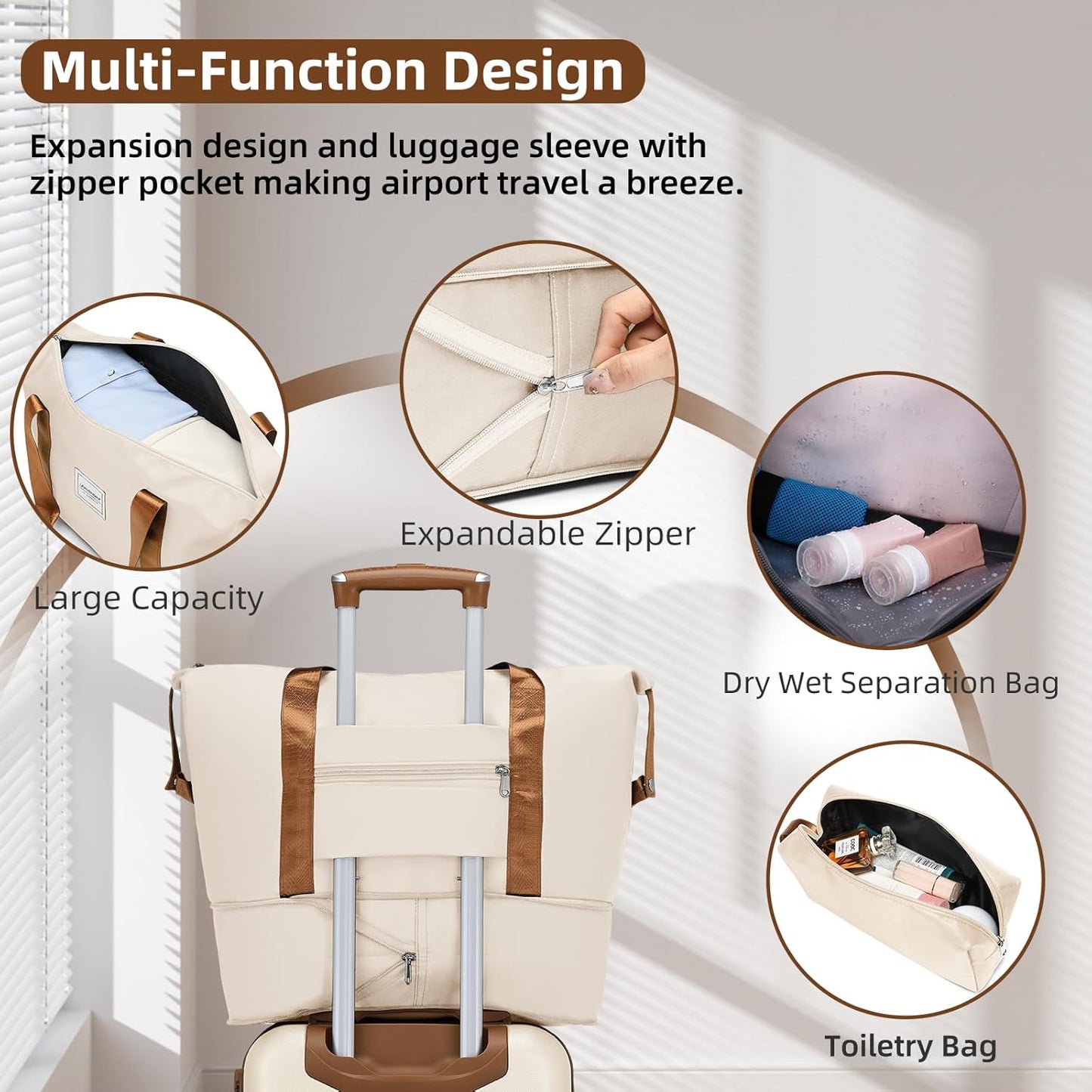 LARVENDER Luggage Sets 6 Piece Suitcases with Wheels, Expandable Suitcase Set ABS Hard Shell Luggage for Women with TSA Lock Double Spinner Wheels (White Brown, 6 Piece Set)