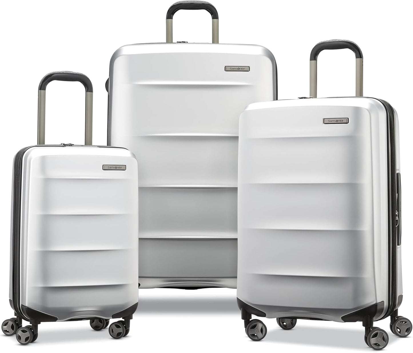 Samsonite Octiv Lightweight Hardshell 3-Piece Luggage Set (20/24/28) - Durable & Impact Resistant, 360° Aero Trac Spinner Wheels, Adjustable Telescopic Handle, Expandable, TSA Approved Lock - Silver