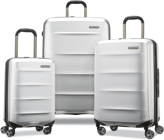 Samsonite Octiv Lightweight Hardshell 3-Piece Luggage Set (20/24/28) - Durable & Impact Resistant, 360° Aero Trac Spinner Wheels, Adjustable Telescopic Handle, Expandable, TSA Approved Lock - Silver