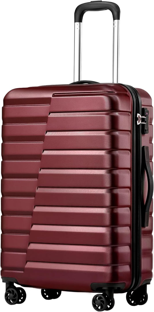 Coolife Medium Checked Luggage with Spinner Wheels Hardside Suitcase TSA Lock Telescopic Handle(24inch, Red)