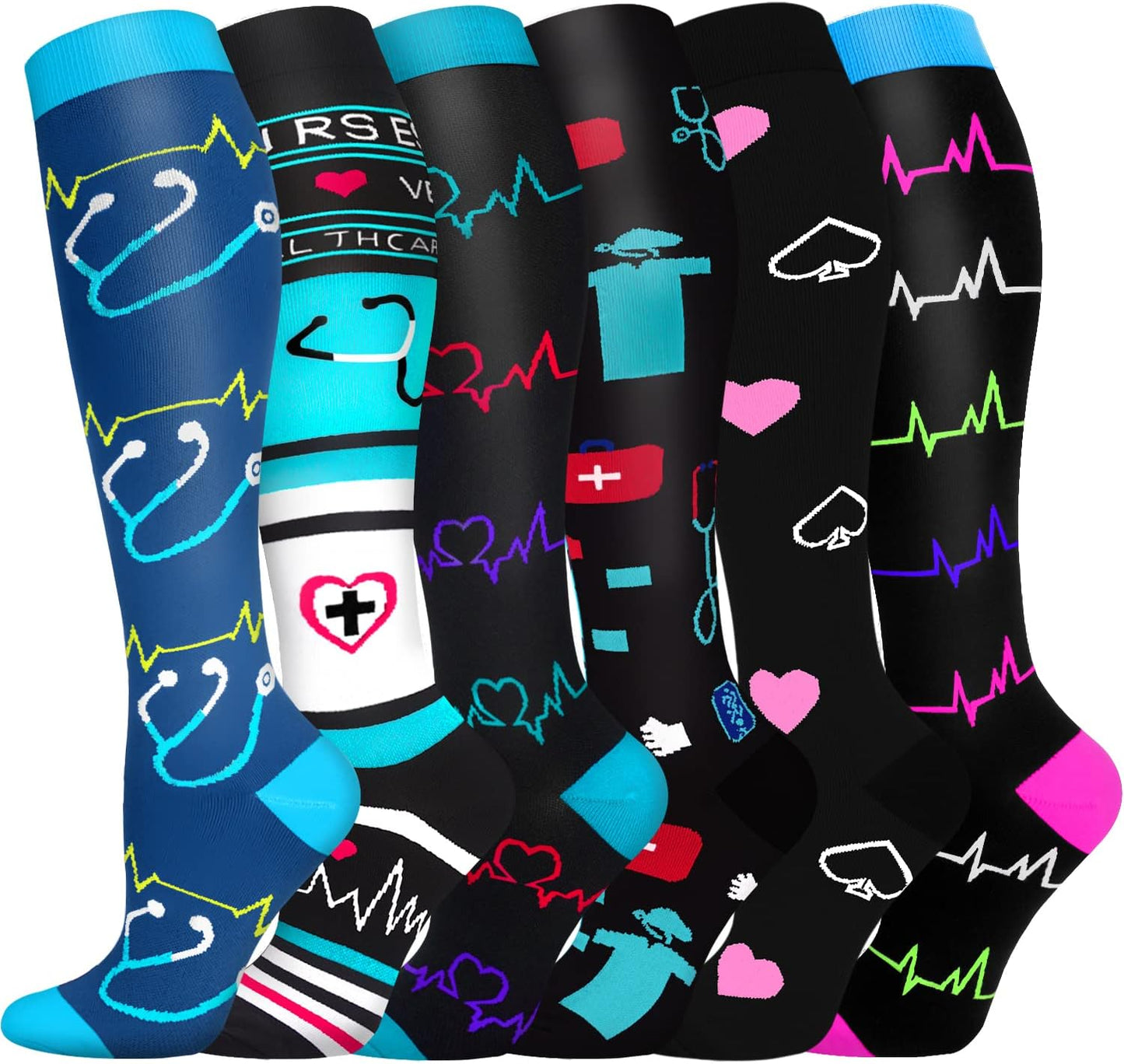 Graduated Compression Socks for Women&Men 20-30mmhg Knee High Socks Travel Hiking Running Stocking