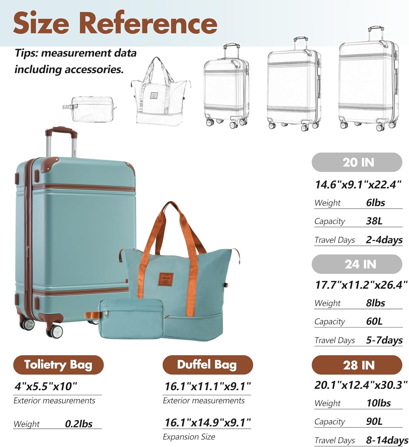 Merax Suitcase Set 28 inches Expandable Luggage with TSA Lock Spinner Wheels Hardshell Lightweight Vintage Luggage with Travel Bag,Green