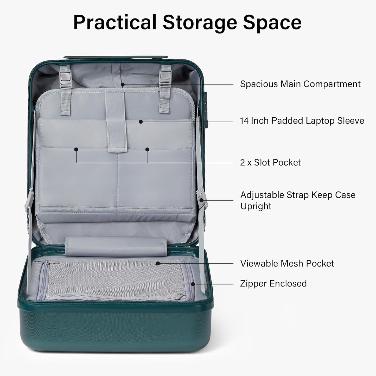 Hanke 16 Inch Underseat Carry On Luggage with Wheels Hard Shell Mini Small Suitcases Carry On Bag for Airline Approved TSA Luggage Lightweight Travel Suitcase(Blackish Green)