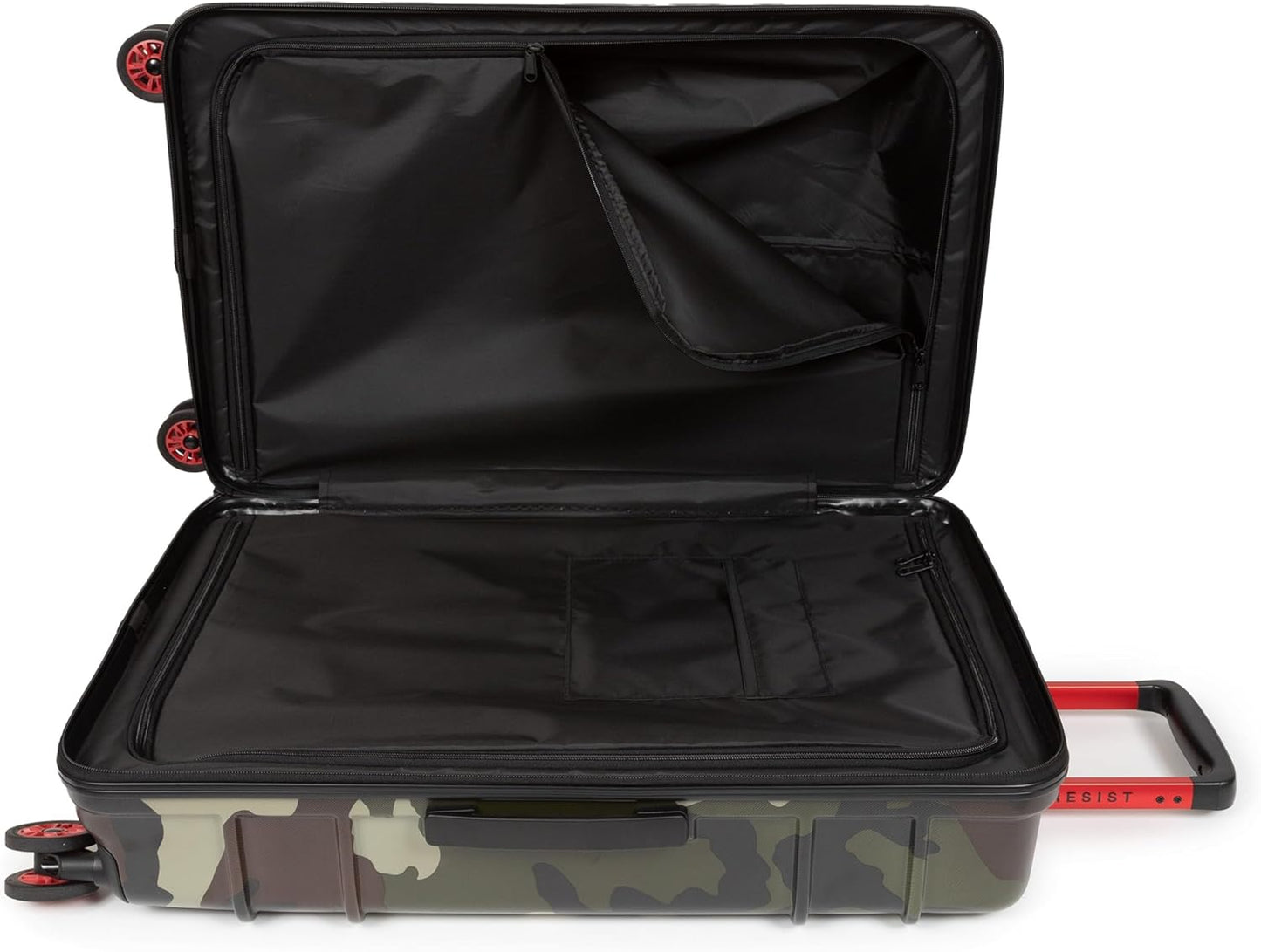 EASTPAK Resist'R Zip L – 90L Hardshell Suitcase with Dual Compartments, TSA Lock, Silent 360° Spinner Wheels & Water-Resistant Design, Camo