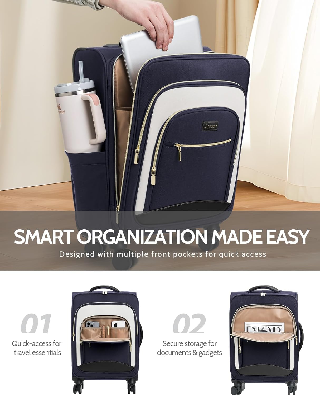 Carry On Luggage 22x14x9 Airline Approved, 20 Inch Softside Suitcase with 360° Spinner Wheels & TSA Lock, Ultra-Lightweight Water-Resistant Large Capacity Luggage for Women & Men