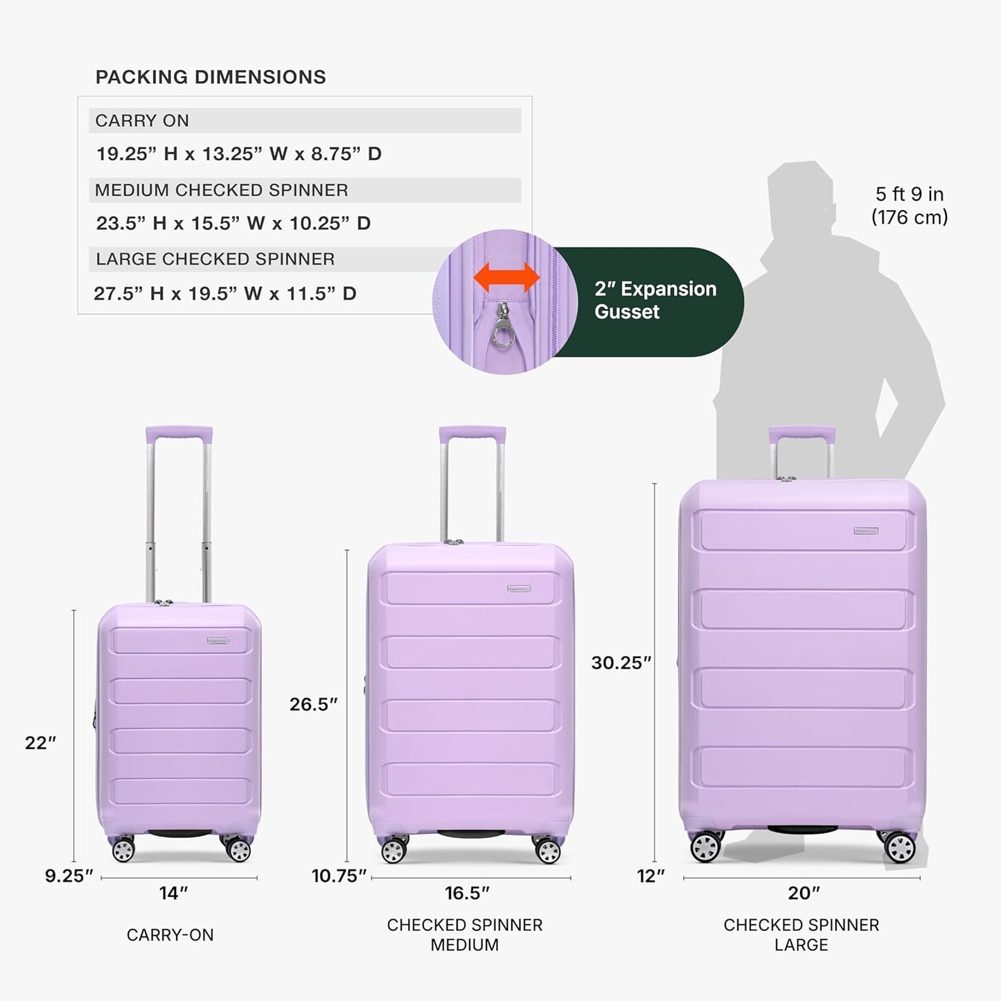 Traveler's Choice Pagosa Indestructible Hardshell Expandable Spinner Luggage, Lavender, 26-Inch Medium