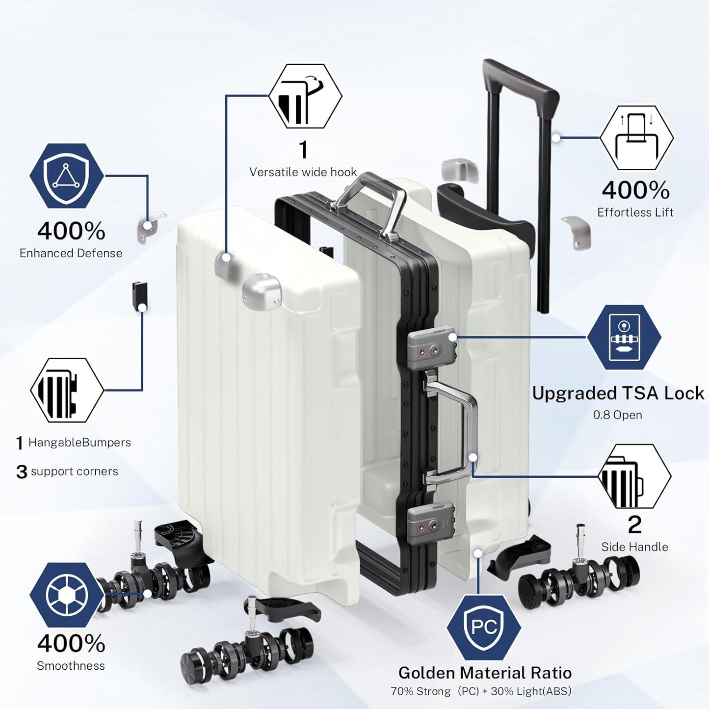 Krute Luggage 24 Inch Aluminum Frame Zipperless Suitcase with Spinner Wheels Checked Luggage PC+ABS Lightweight Hardshell