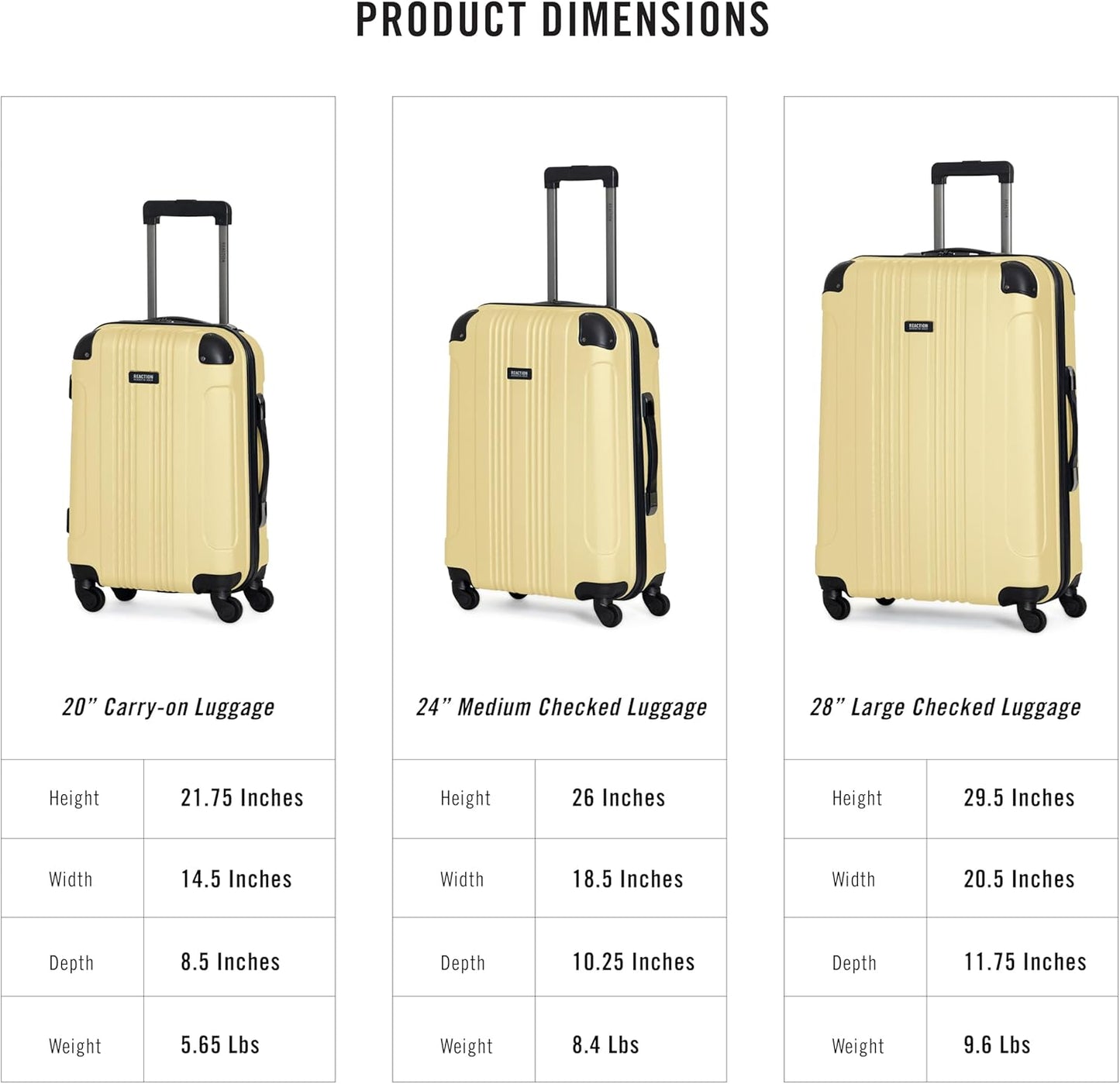 Kenneth Cole REACTION Out of Bounds Lightweight Hardshell 4-Wheel Spinner Luggage, Pale Banana, 2-Piece Set (20" & 28")