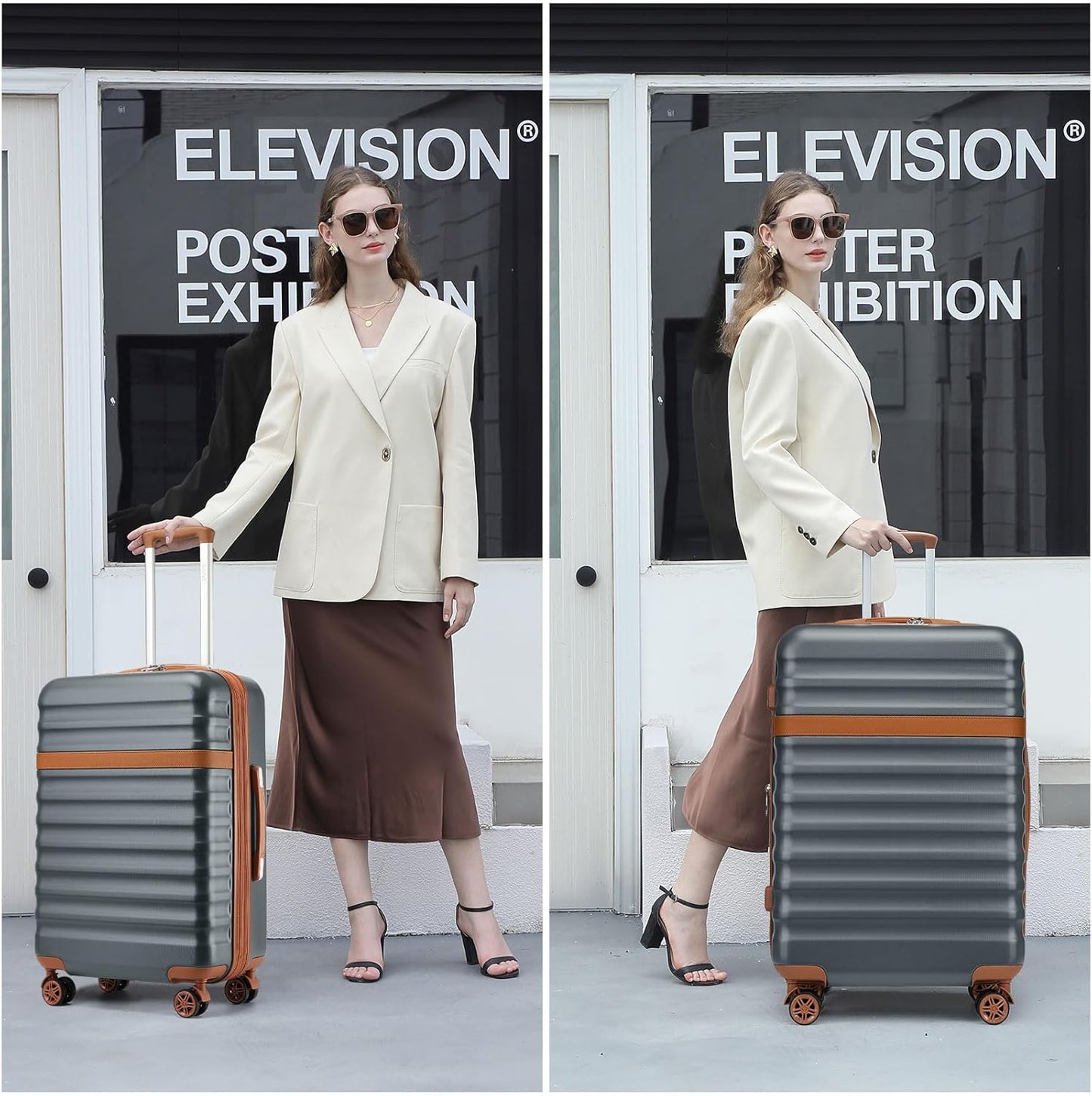 Kono Medium Sized Checked Luggage, 24 Inch Expandable with Spinner Wheels, TSA Lock, ABS + PC Lightweight Travel Suitcase with Larger Capacity and Lighter Weight, Grey Brown