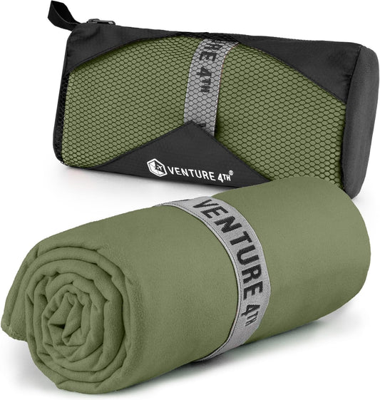 VENTURE 4TH Quick Dry Towel. Microfiber Travel Towel Ideal for Camping, Hiking, Backpacking, Gym. Lightweight & Fast Drying Travel Towels for Body. Compact & Easy to Pack - Army Green Large