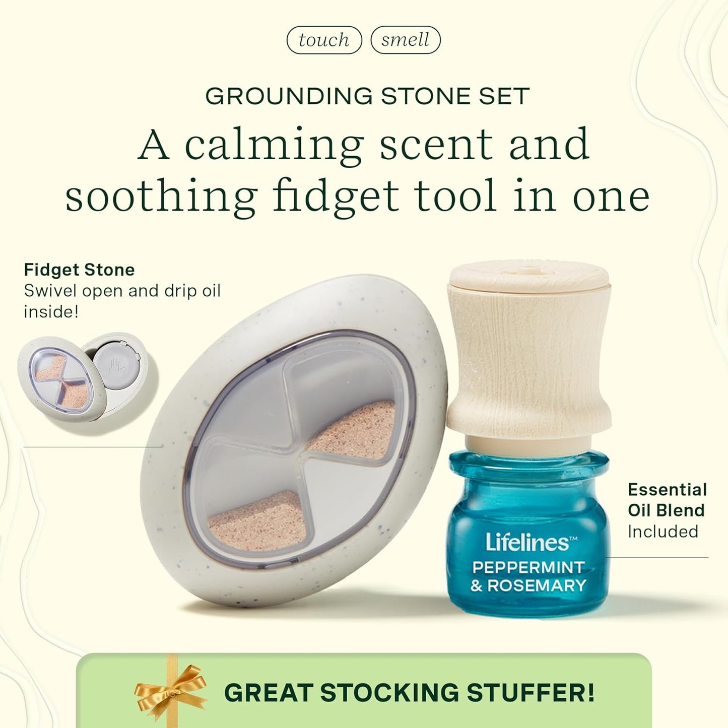 Lifelines Scent-Infused Grounding Stone & Oil Blend Gift Set - Fidgets for Tweens, Teens & Adults with Essential Oil Blend - Stocking Stuffers, White Elephant & Holiday Gifts for Christmas