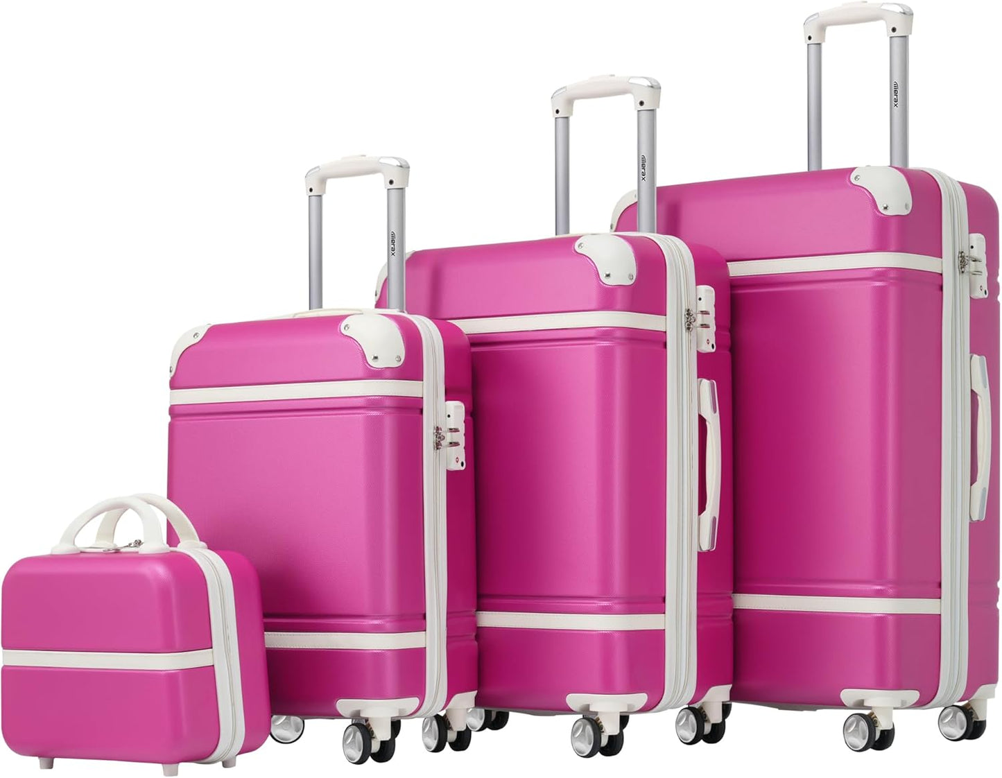 Merax Luggage Set 3 Piece Suitcase Set with 1 Cosmetic Case Expandable Spinner Wheels Vintage Luggage Sets(Pink,20"+24"+28")