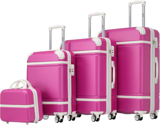 Merax Luggage Set 3 Piece Suitcase Set with 1 Cosmetic Case Expandable Spinner Wheels Vintage Luggage Sets(Pink,20"+24"+28")